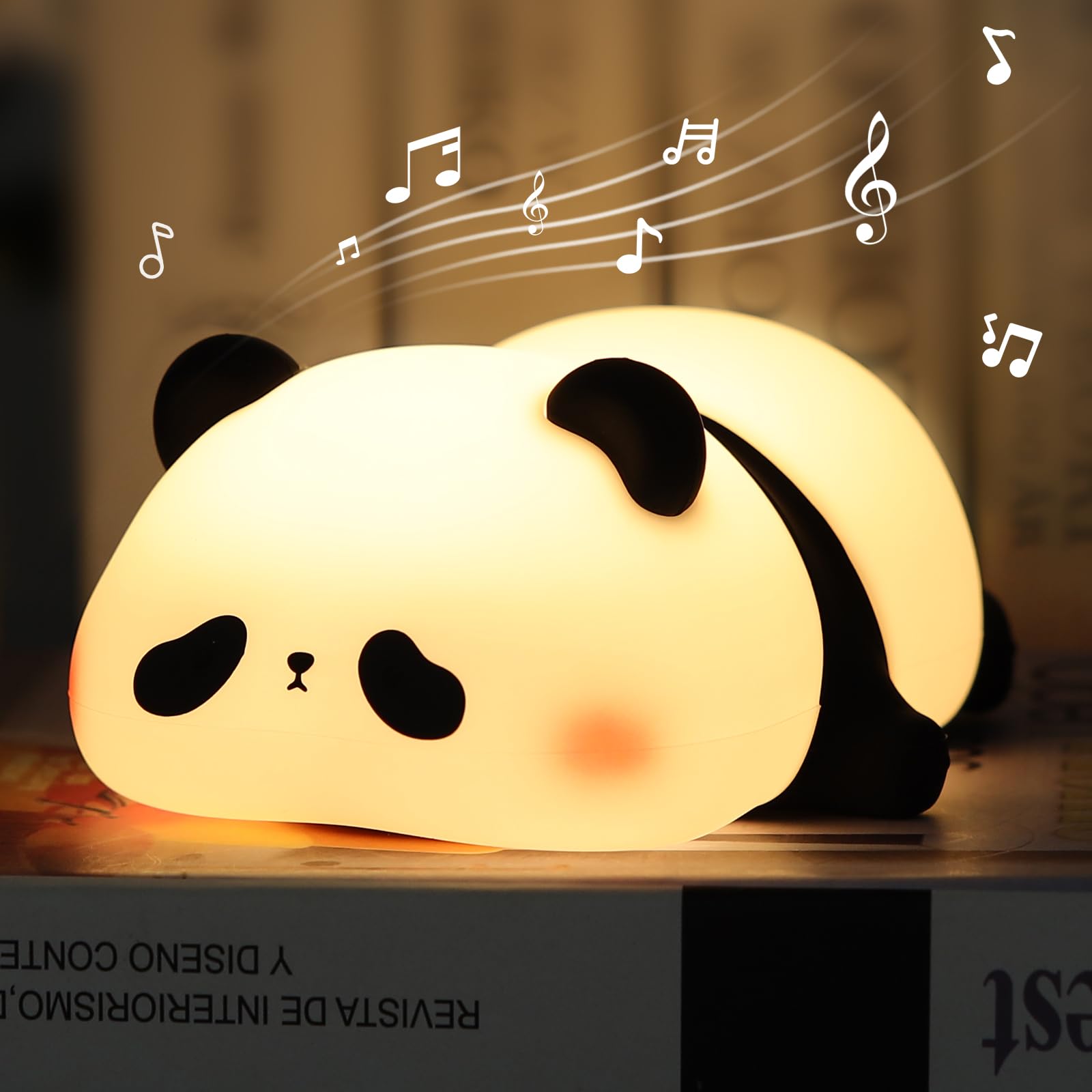 YISUN Cute Panda Night Light with White Noise, LED Squishy Night Light, Soft Silicone Nursery Nightlight Rechargeable LED Touch