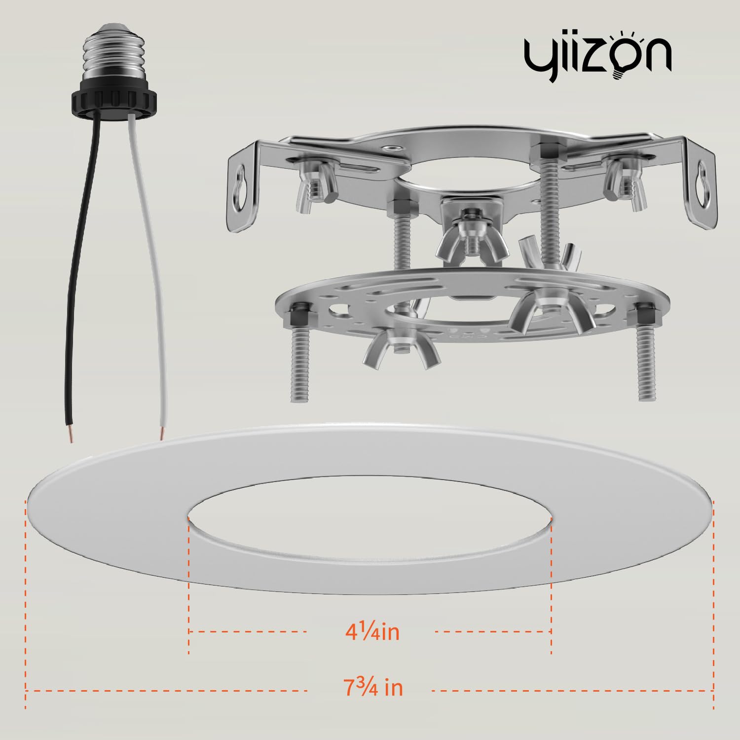 YIIZON R5-6-BAI Recessed Can Light Conversion Kit, 7¾" Flat Steel Medallion, White Finish, Pendant & Ceiling Fan Compatible