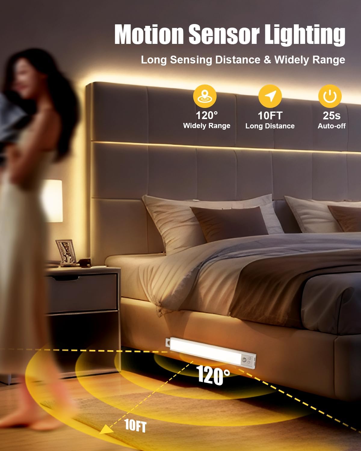 TheDeco LED Under Cabinet Lighting, 5CCT Motion Sensor, Rechargeable Battery Operated, 8 White, Magnetic Dimmable, 2 Pack