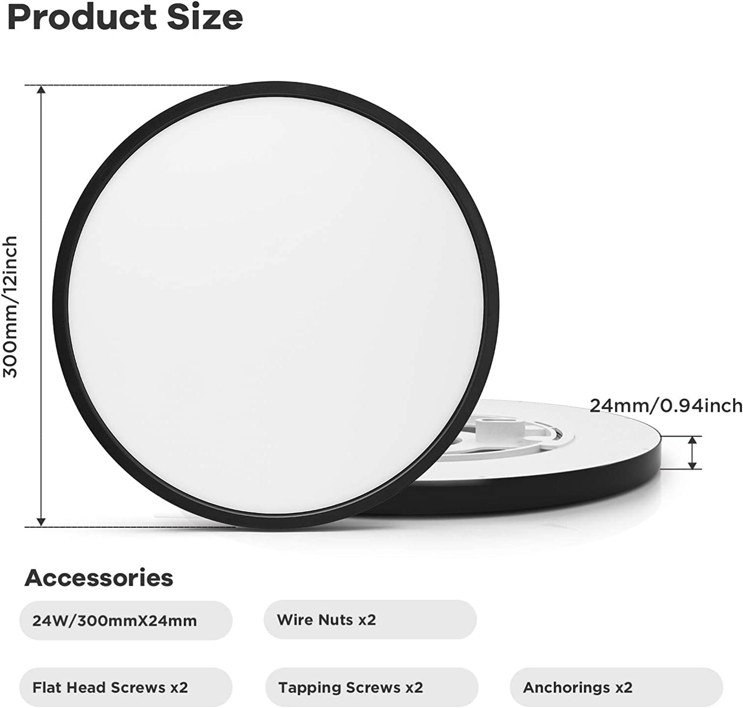 Ocioc 4 Pack 12Inch Led Flush Mount Ceiling Light Black, 5000K, Ultra Thin Round Lighting Fixture Ceiling Lights For Bedroom, Of