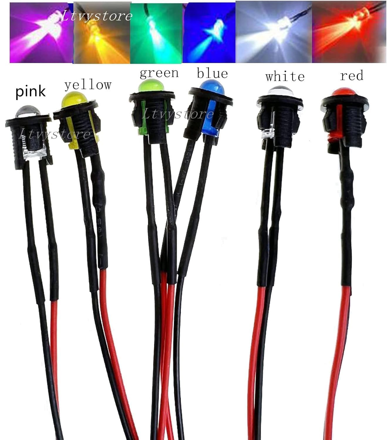 Ltvystore 60Pcs 3Mm 9V 6Colors Led Pre Wired Prewired Lamp Light Bulb Prewired Emitting Diode +60Pcs Black 3Mm Led Plastic Clip