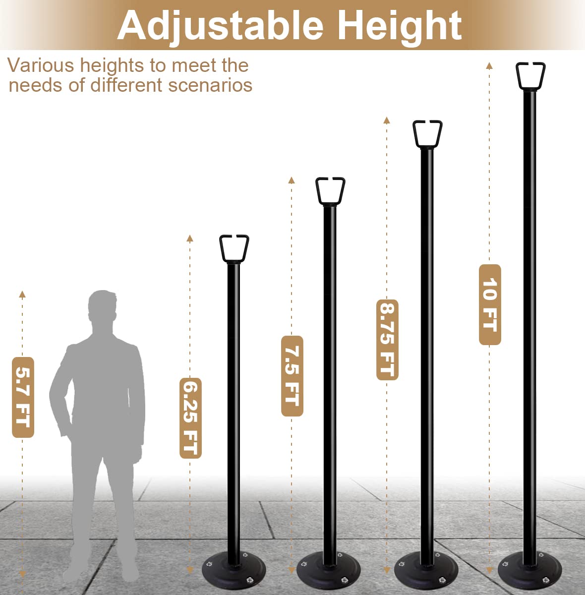 Queension 10Ft Ground Base String Light Poles For Outdoor String Lights For Garden  Backyard  Patio Lighting Stand For Parties  Bistro & Weddings  1 Pack