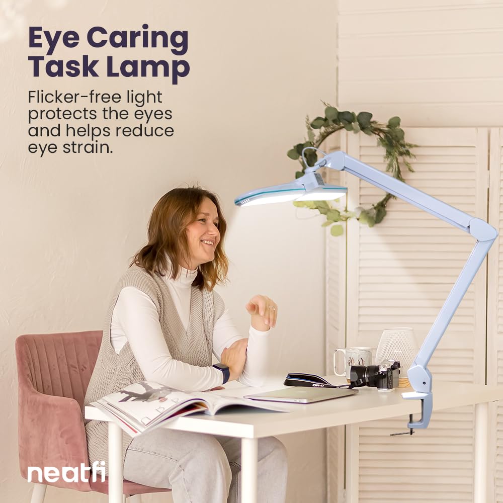 Neatfi XL 2,200 Lumens LED Task Lamp, 24W, 117 SMD LEDs, 23-Inch Ultra-Wide, 4 Brightness Levels, 3 Light Modes, Dimmable, Eye-C