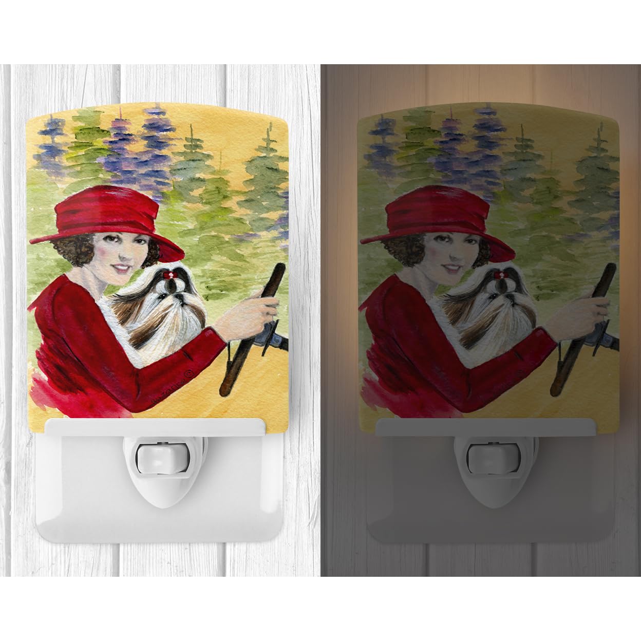Carolines Treasures Ceramic Night Light, Lady Driving with Shih Tzu, UL-Certified, 6x4x3 inches, Multicolor, Model SS8539CNL