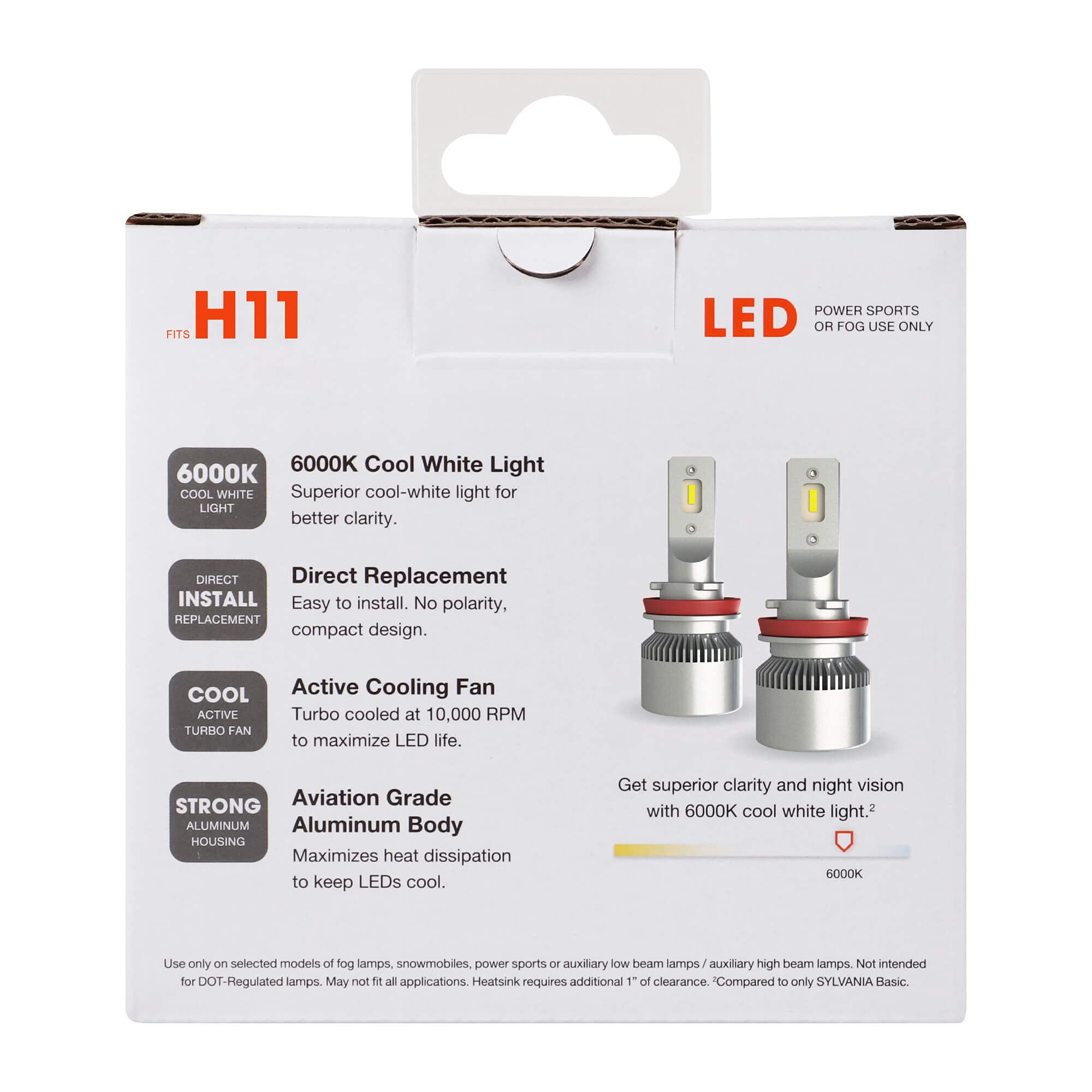 SYLVANIA H11 LED Headlight Bulbs - 2 Pack for Off-Road Use & Fog Lights - Multicolor, Model H11SL.BX2