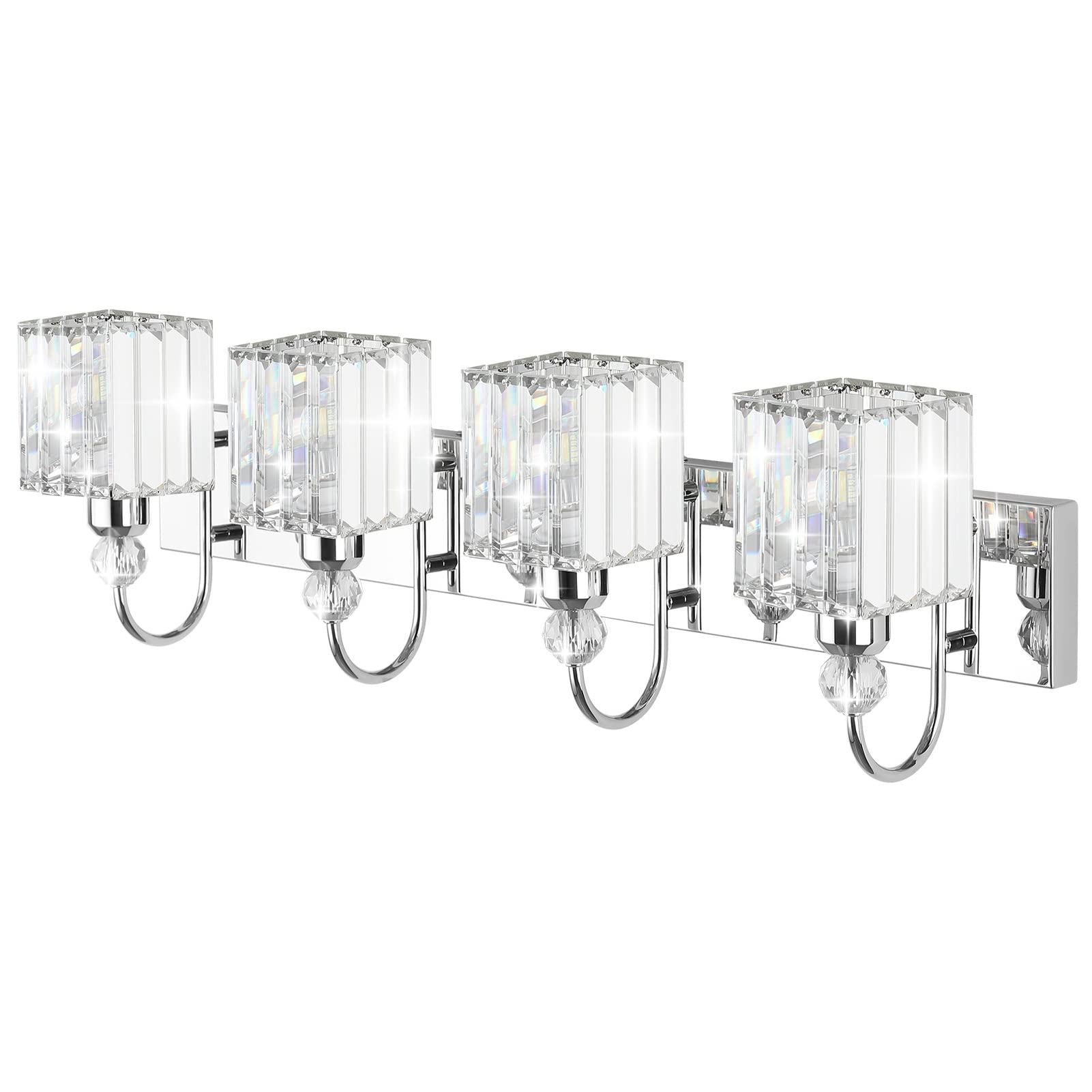 Ralbay Chrome Crystal Vanity Light 4-Lights 31.5'' Stainless Steel Modern Bathroom Lighting Over Mirror