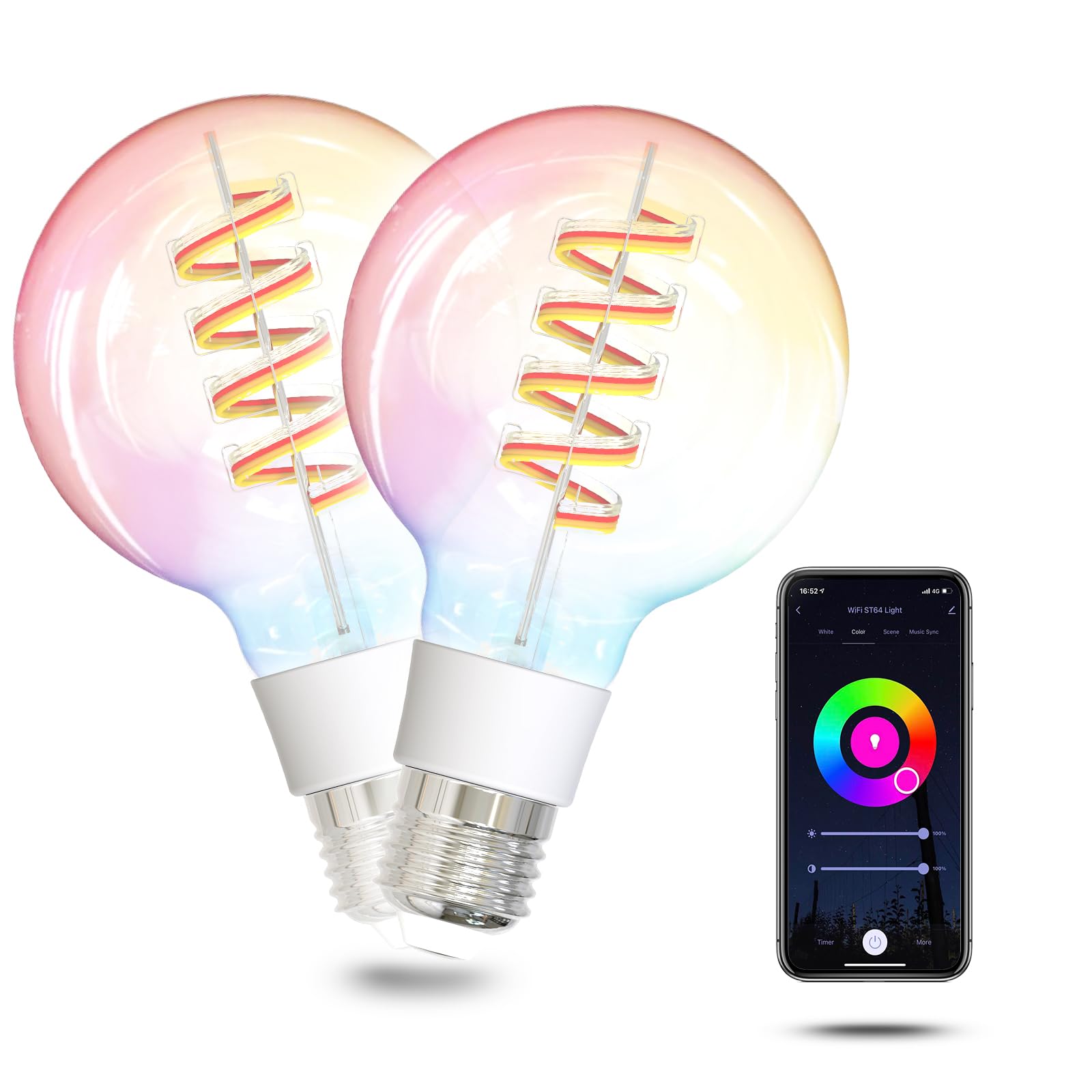 Moes Smart G80 Edison Led Light Bulbs, Color Changing Wifi G25 Smart Bulbs, 2700K-6500K Cw& Rgb Dimmable, Smart Life Remote Cont