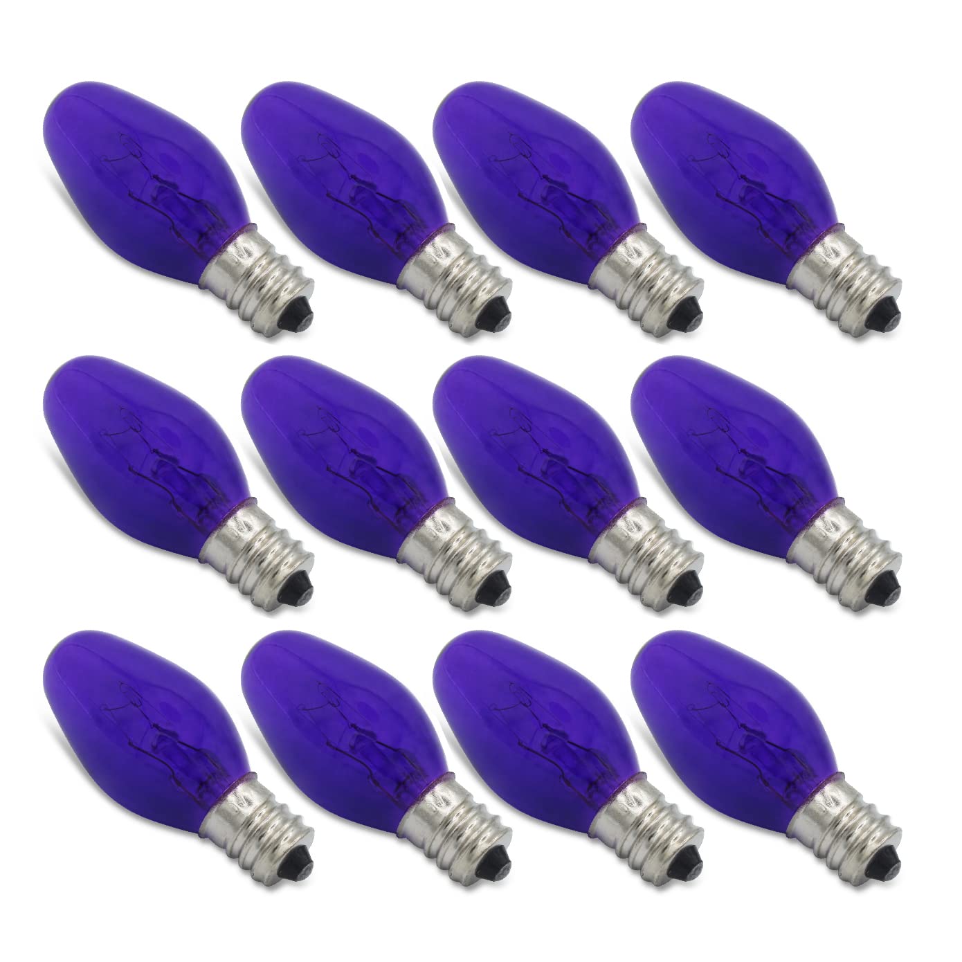Lumenivo 7 Watt Purple Incandescent C7 Colored Night Light Bulb 7W C7 Purple Christmas Village Light Bulbs - Candelabra Base Bulb For Window Candle  Decorative Light Replacements - 120V - 12 Pack