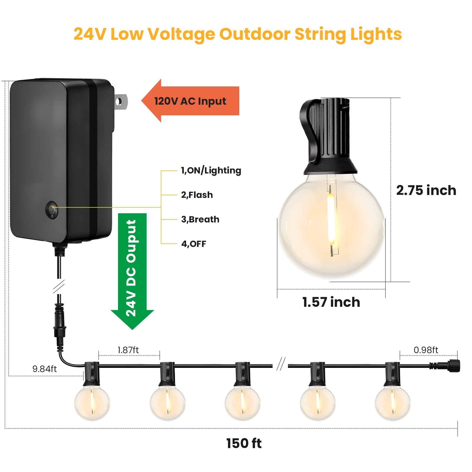 Yuusei 150Ft Outdoor String Lights With Remote, Waterproof Dimmable Led Patio Lights