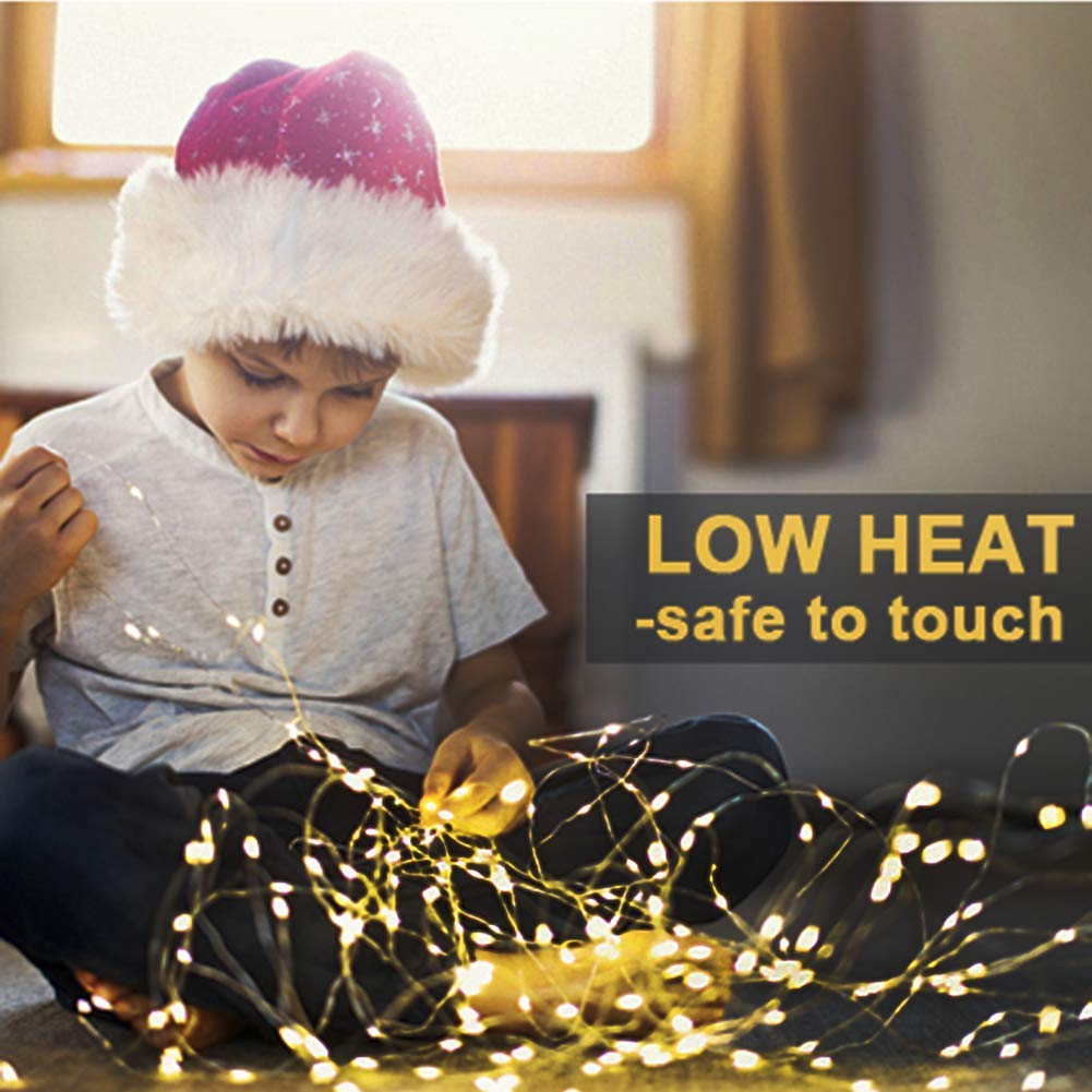 Wsgift 33Ft 100 Led Warm White Fairy Lights, Battery Operated With Remote, Waterproof Copper Wire