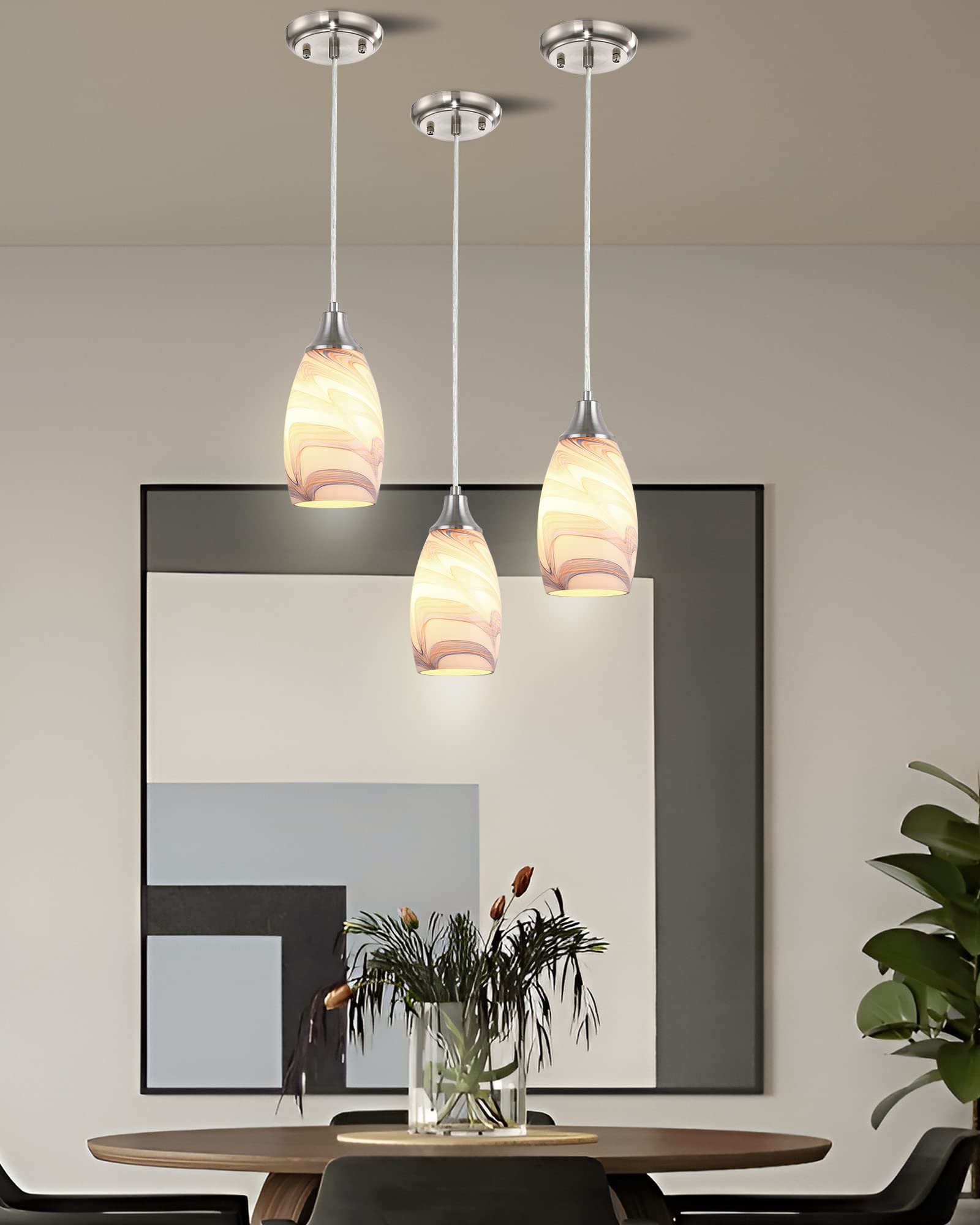 Karyfine Mini Art Glass Pendant Lights Kitchen Island Blown Glass Pendant Lighting With Brushed Nickel Finish Adjustable Cord Ce