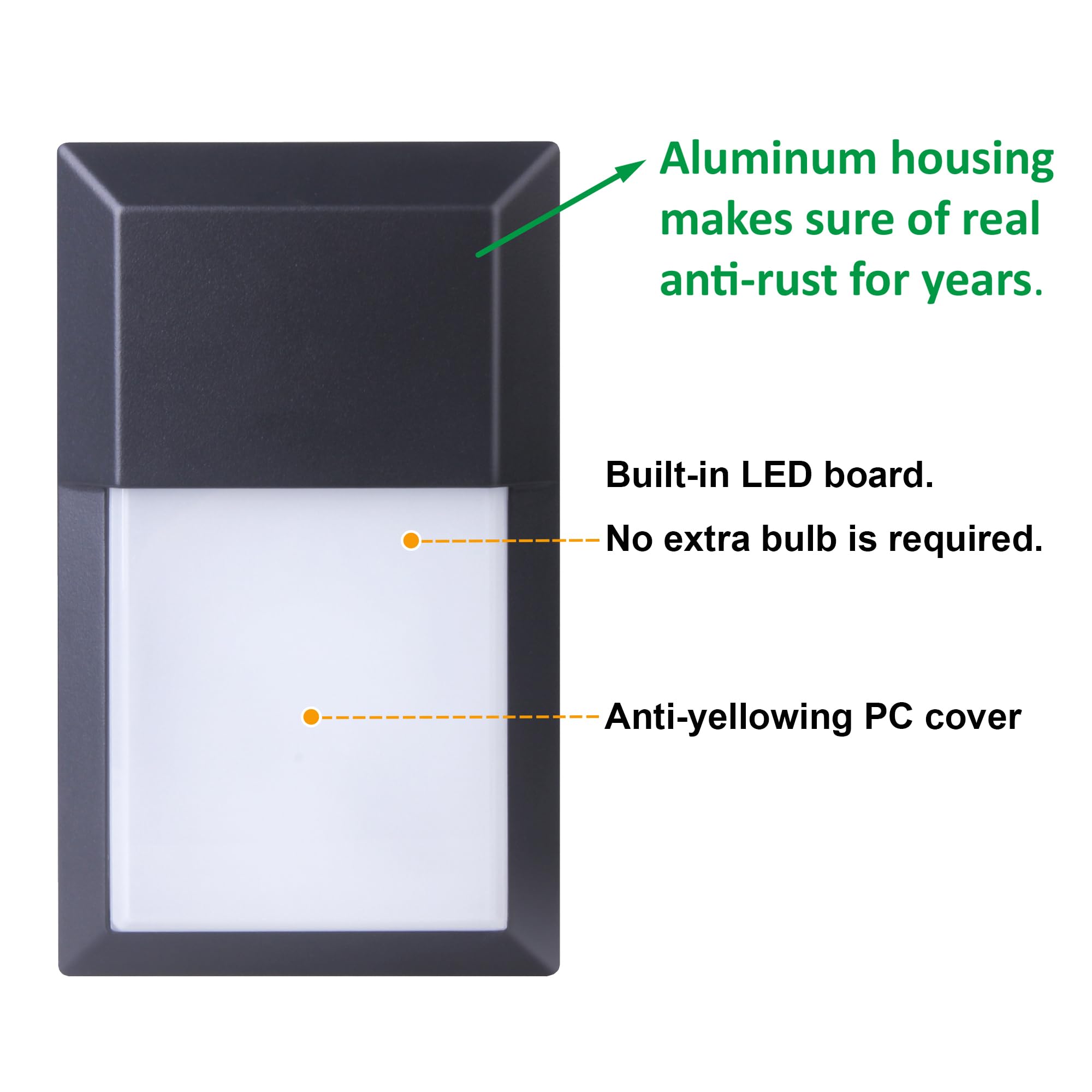 LIT-PaTH LED Wall Lantern, 12W 1000 Lumens, Aluminum, 3000K Black, 1-Pack, Model YL-WP09ND30K-1