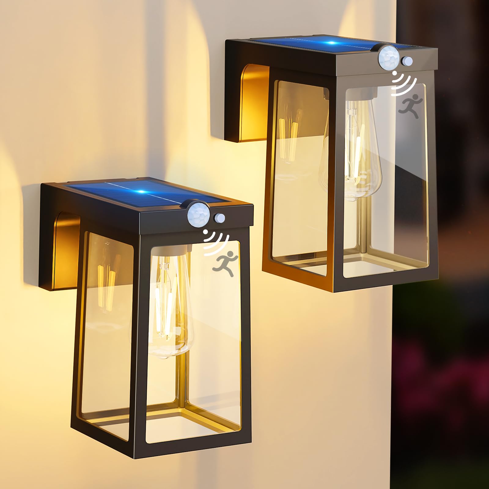 [2 Pack] Solar Porch Lights Outdoor Motion Sensor, Solar Wall Lights with 2 Modes & Waterproof, Dusk to Dawn LED Outdoor Solar L