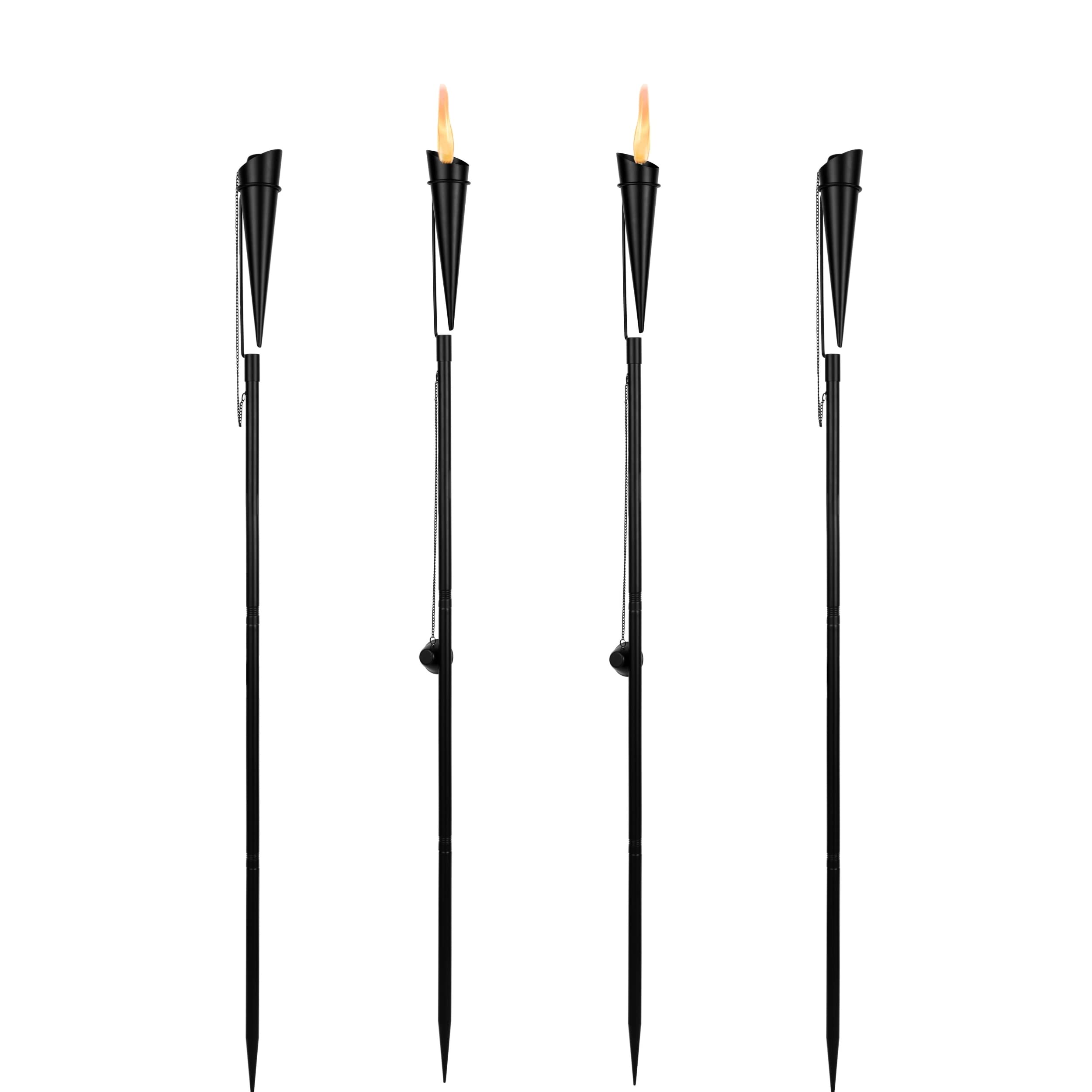 Birdrock Home Outdoor Torches - Weather Resistant, Citronella Compatible, 4 Pack, Ibiza Black