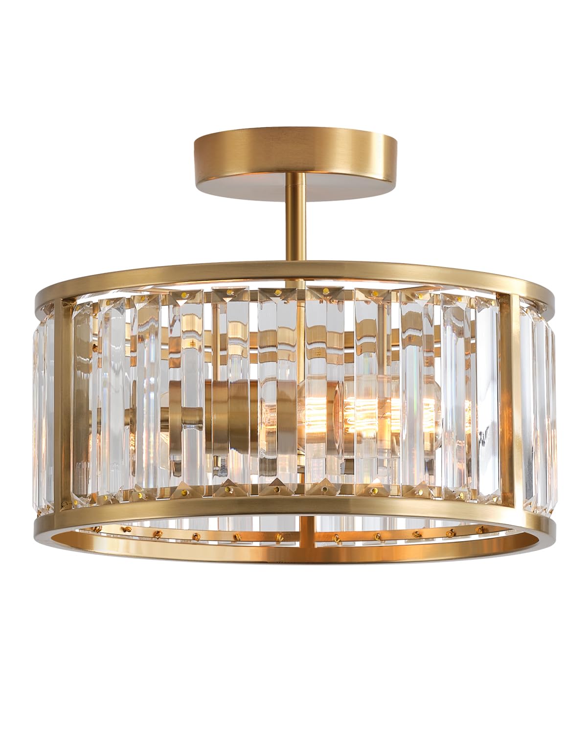 Lhlyclx Brass Gold 2-Light Caged Crystal Flush Mount Ceiling Light - Small Drum Fixture