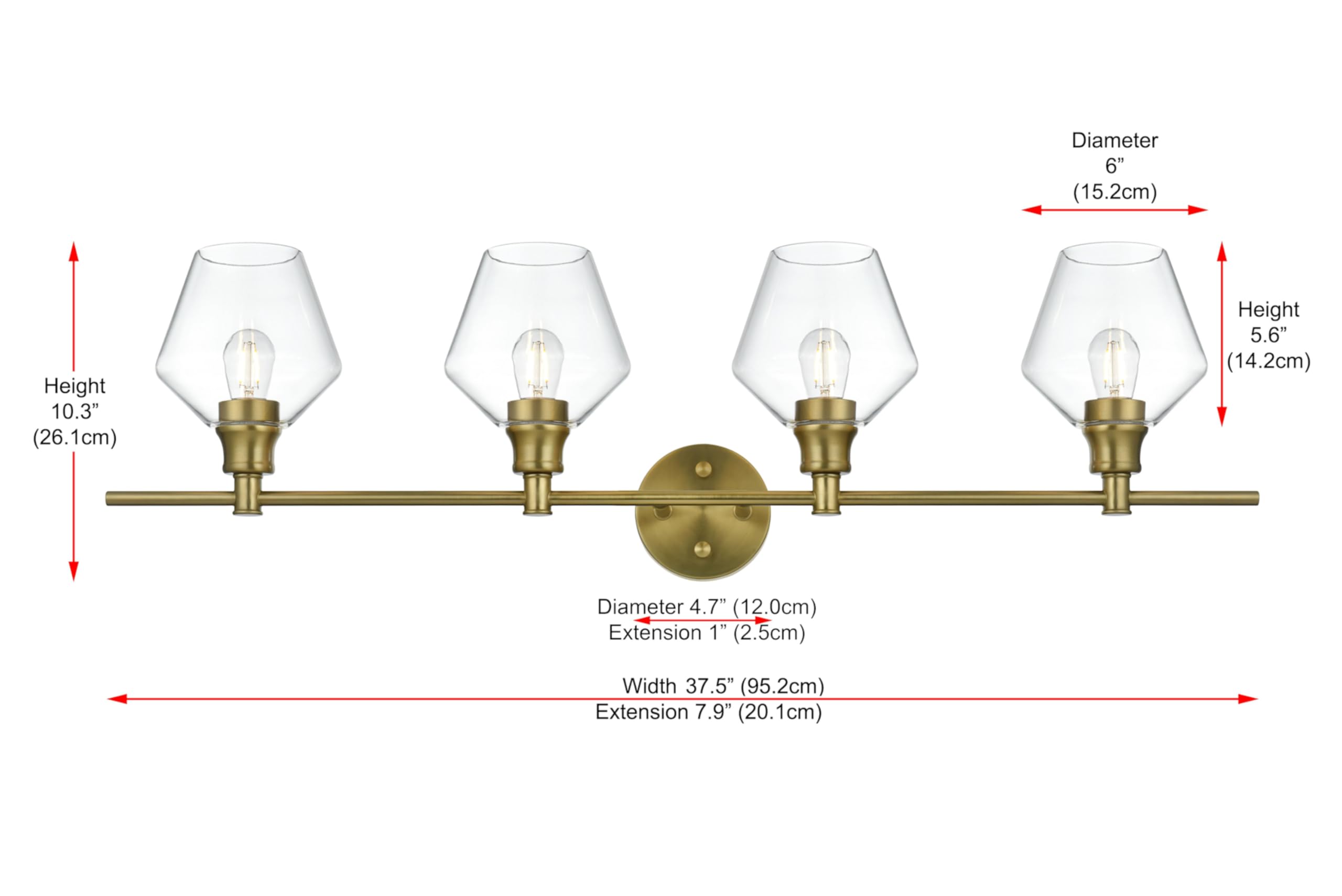 Living District Gene 4-Light Metal Wall Sconce in Black and Clear Glass
