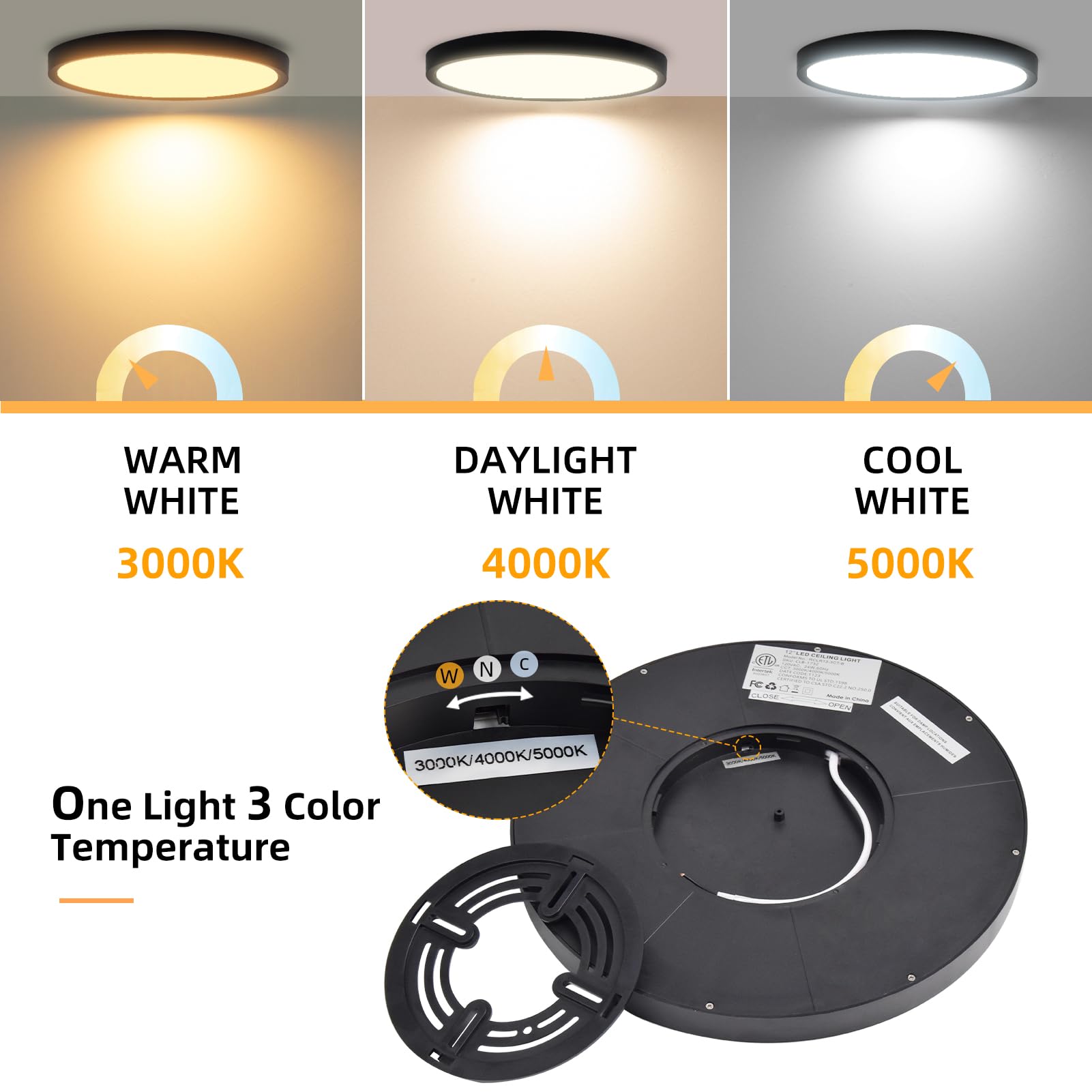 Hlite 6Pack 12 Inch Flush Mount Led Ceiling Light Fixtures, 24W 2400Lm Super Slim, 3Cct Selectable (3000K/4000K/5000K), For Kitc