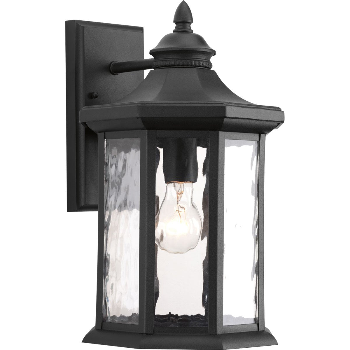 Progress Lighting 1-Light Outdoor Wall Lantern, Clear Water Glass, Textured Black, 9in, Model P6072-31, Aluminum