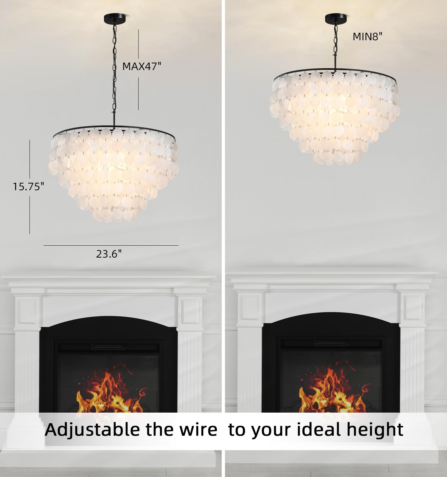 Zedsun Modern Capiz Chandelier Lighting 5 Lights, Natural Shell Hanging Ceiling Light Fixtures Contemporary Seashell Coastal Cha