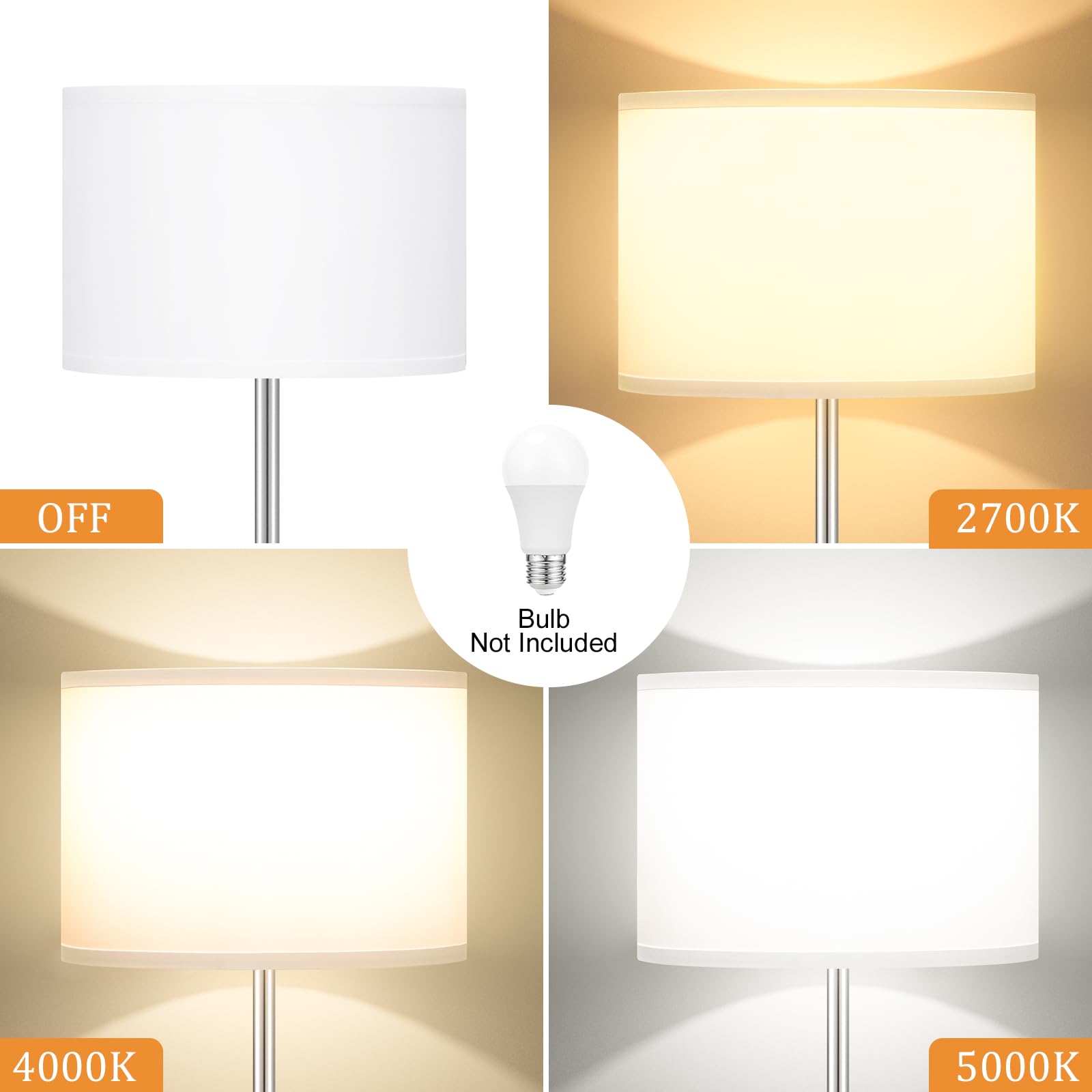 Ambimall Floor Lamps For Living Room With 3 Color Temperatures Bulb & Pull Chain Switch, 60'' Modern Standing Floor Lamp For Bed