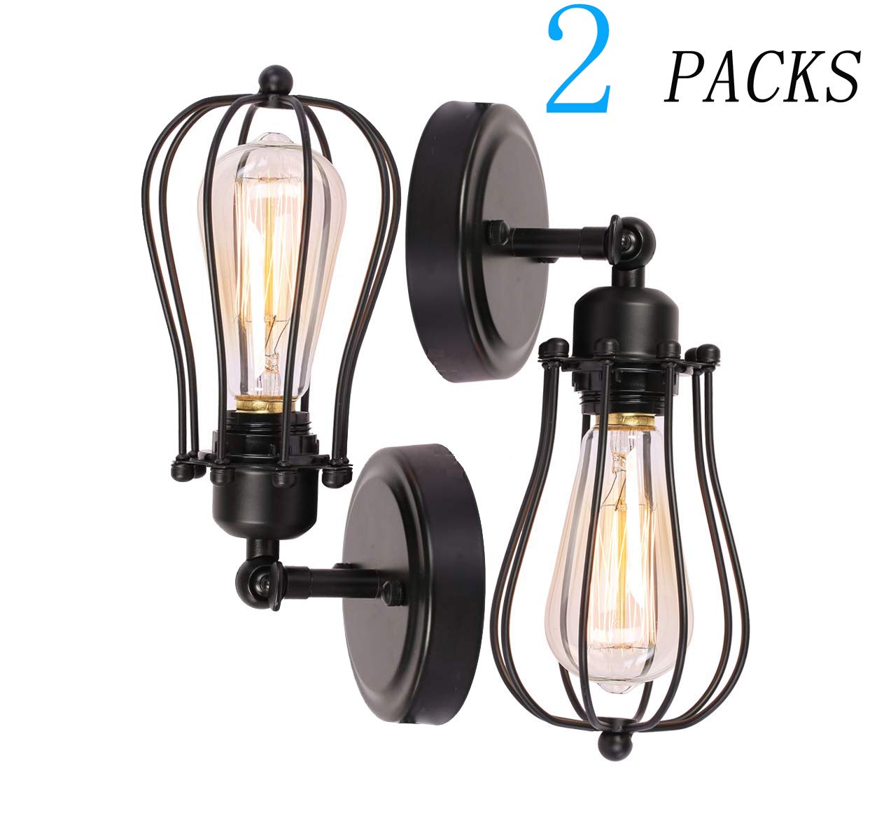 BRIGHTESS Wire Cage Pendant Fixture Set of 2, Black Industrial Vintage, Hardwired, Model 781520672327