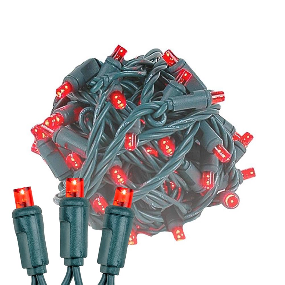 Novelty Lights 25ft 50 LED Red Christmas Lights Outdoor/Indoor, 6 Spacing, Green Wire String Lights for Festive Xmas Lighting, I