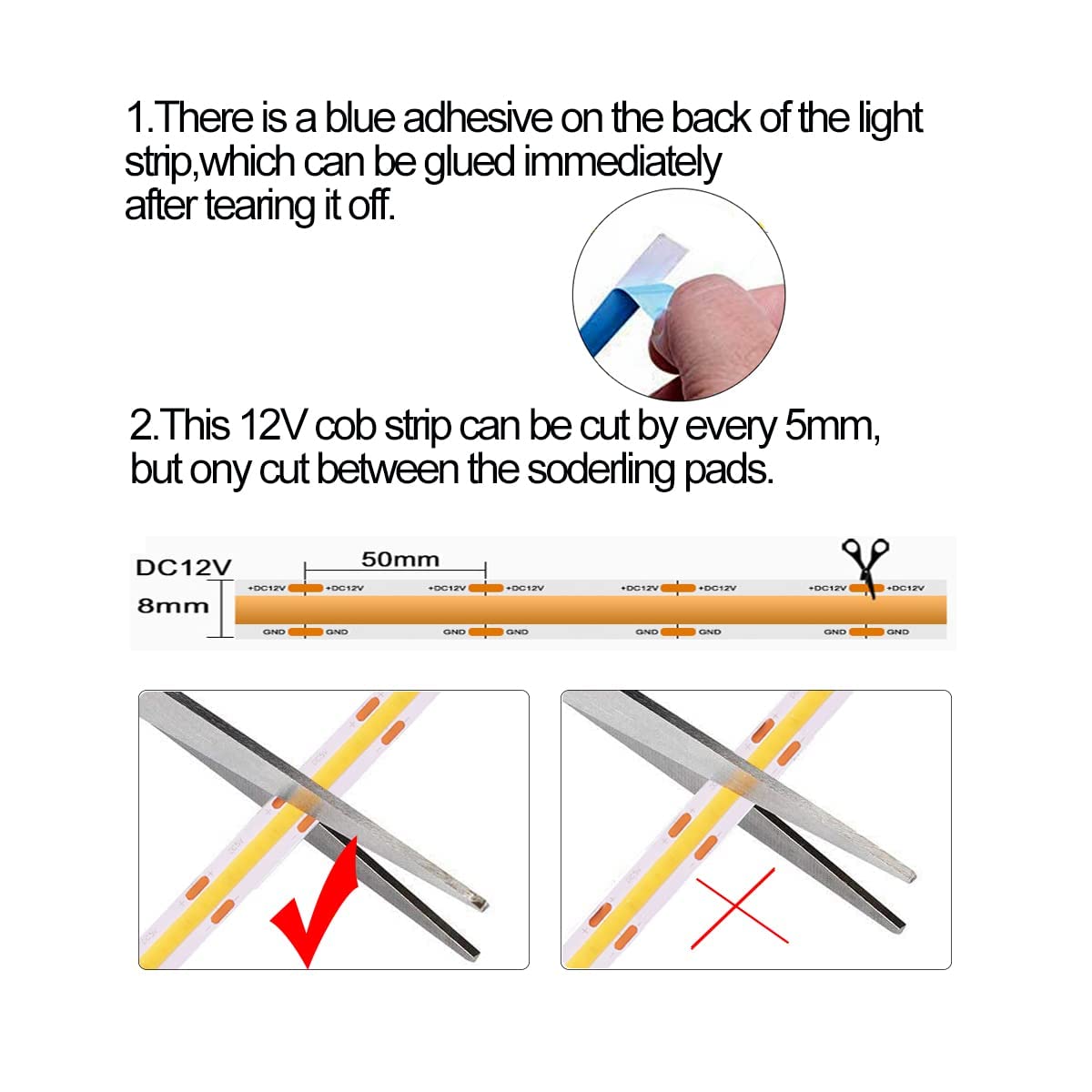 Hamrvl Cob Led Strip Lights Natural White 4000K,Dc12V 16.4Ft/5M 320Leds/M Cri90 Flexible Led Tape 8Mm, For Indoor Home Cabinet,B