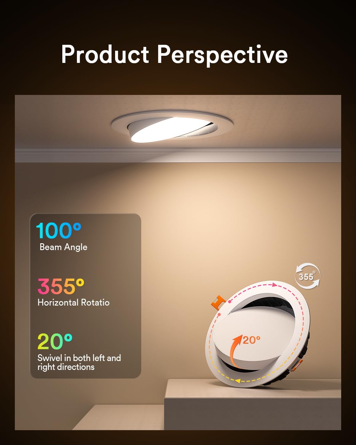 Lumary Smart Gimbal Recessed Lighting 6 Inch, RGBWW WiFi, Alexa/Google Compatible, 1000lm, 4Pack, Plastic, Model L-GL6A4