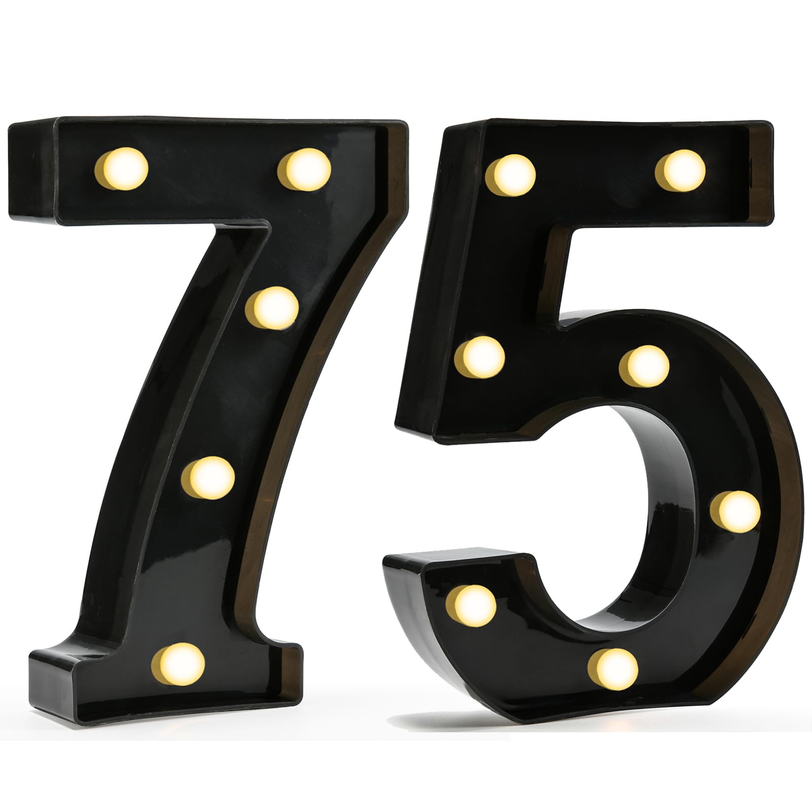 Pooqla Decorative Led Light Up Number Letters, Black Plastic Marquee Number Lights Sign for 75th Birthday Party Wedding Decor Battery Operated Black Number 75