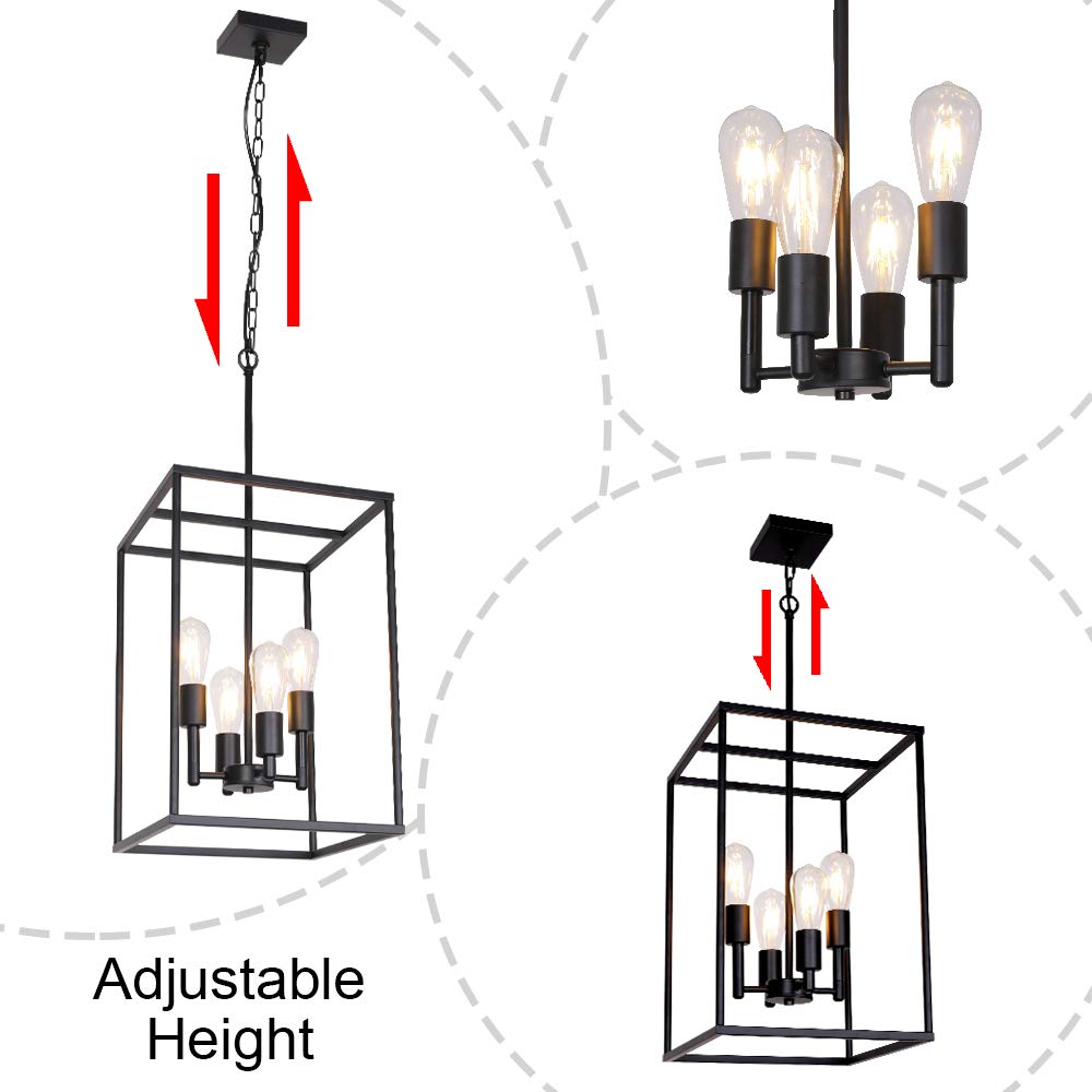 VINLUZ 4 Light Industrial Metal Farmhouse Pendant Chandelier, Black, Model 270-4BL, Ideal for Dining Room, Foyer, Cafe, Bar