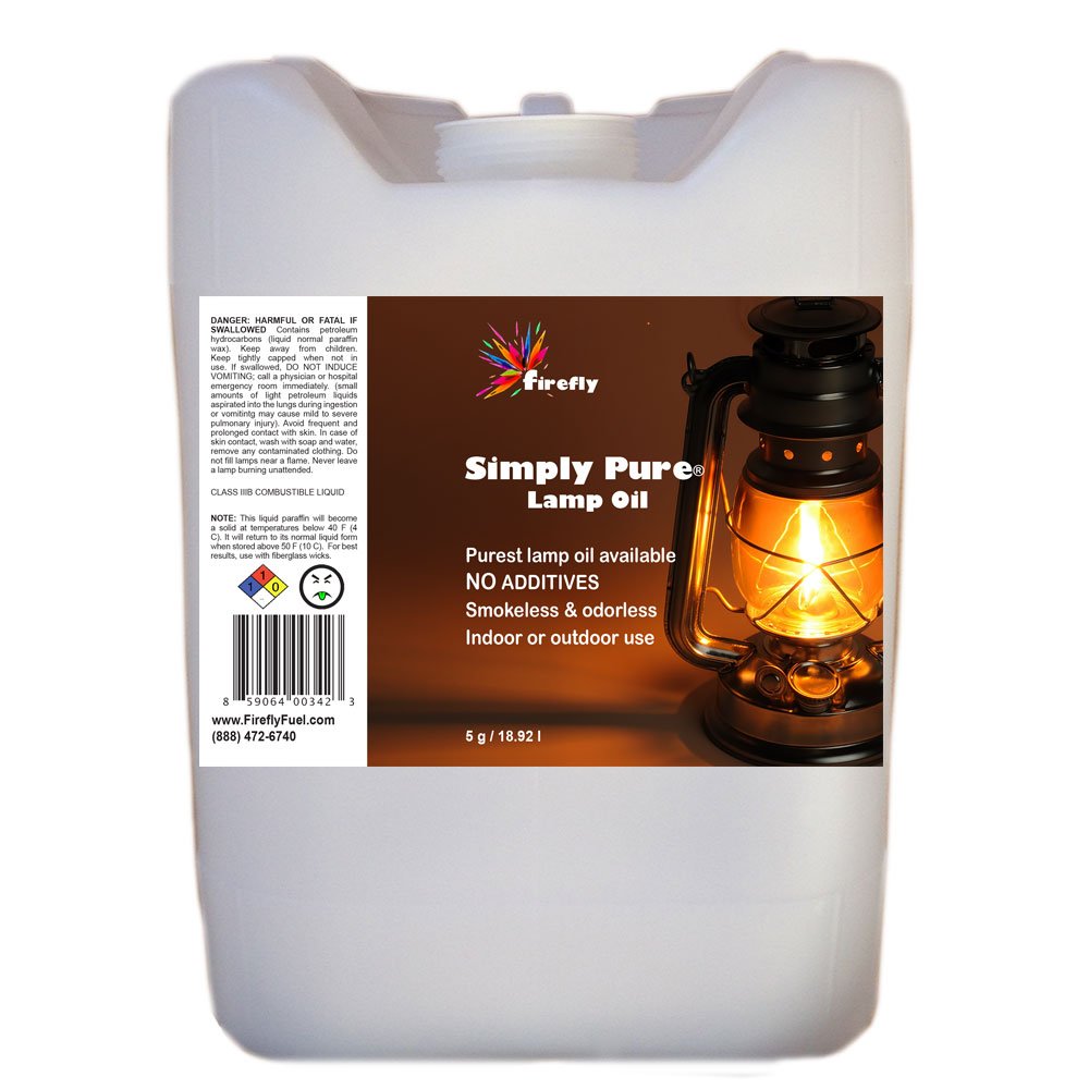 Firefly Kosher Lamp Oil - Ultra Clean Burning Liquid Paraffin Fuel, 5 Gallons, Pure, Odorless & Smokeless