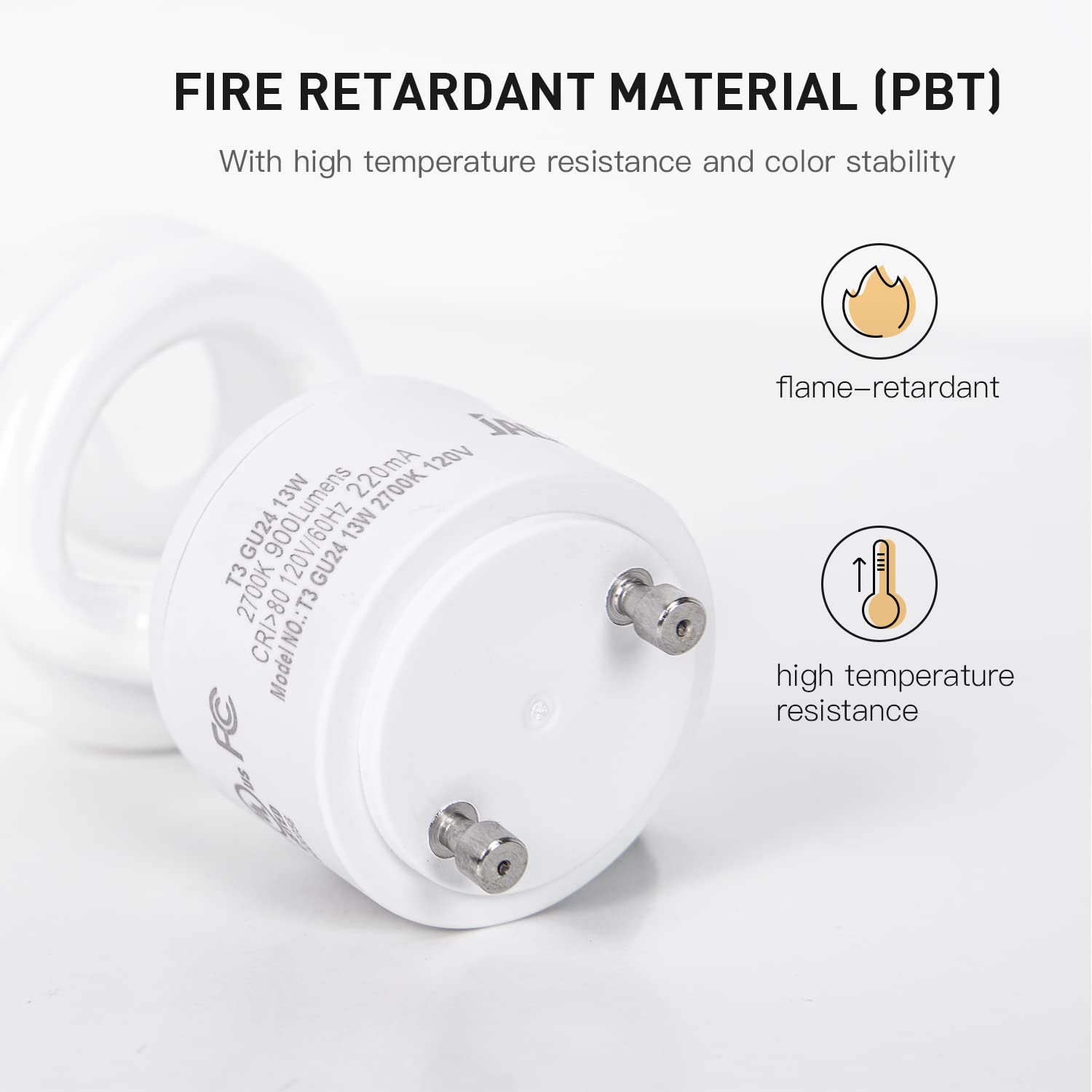 JACKYLED GU24 CFL Light Bulbs, 13W, 2700K Warm White, Energy Efficient, 2-Pack, Glass/PBT