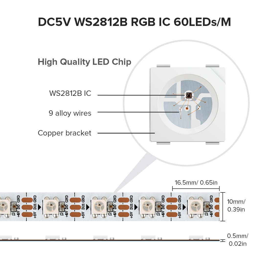 Sezo Ws2812B Led Strip Light 3.3Ft 60Pixel/M 60Leds Dc5V Individual Addressable Led Strip Smd5050 Rgb Dream Color Programmable L