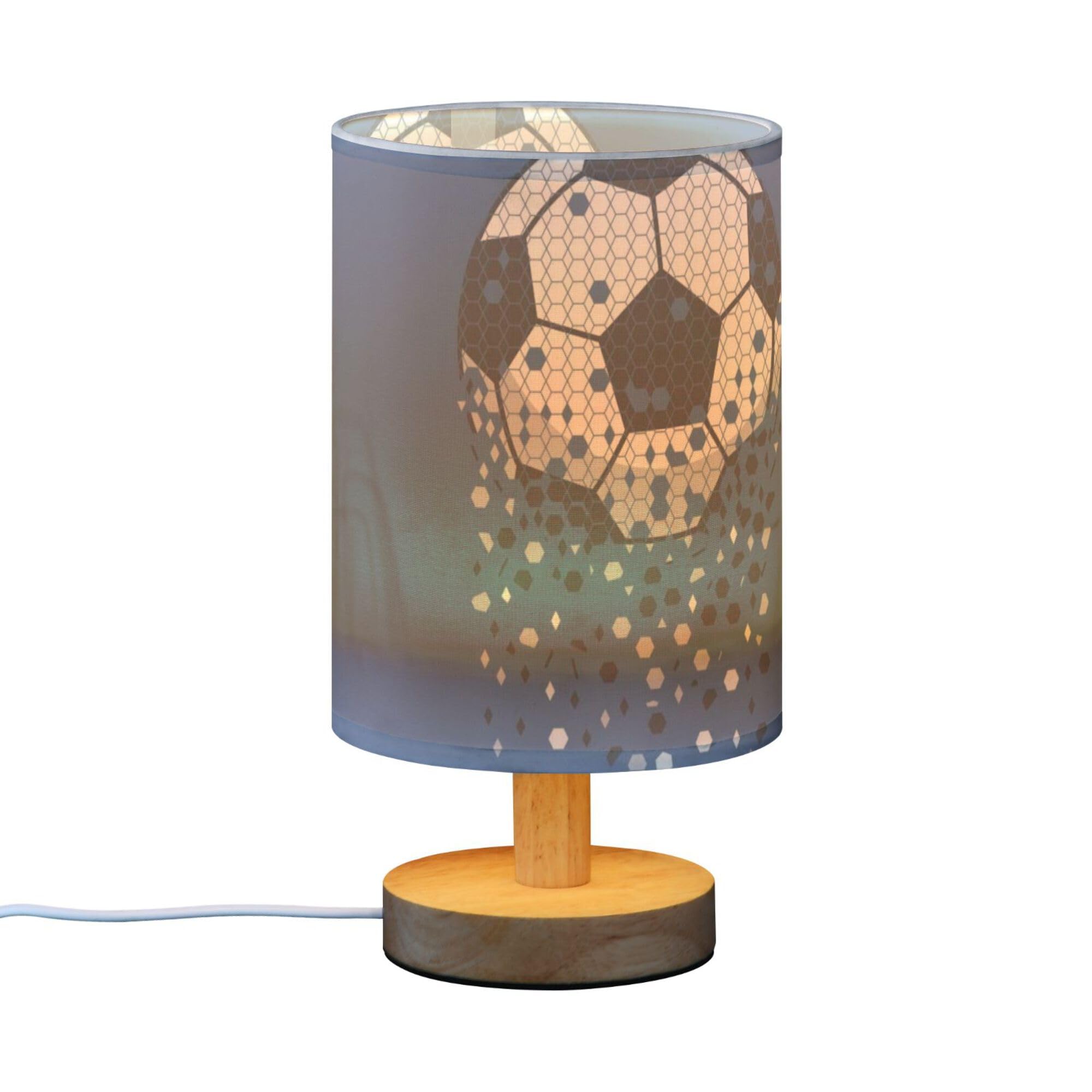 Yyzzh Table Lamp Sparkling Soccer Ball American Football Sport Design Nightstand Lamp With Wood Base Fabric Lamp Shade Bedside D