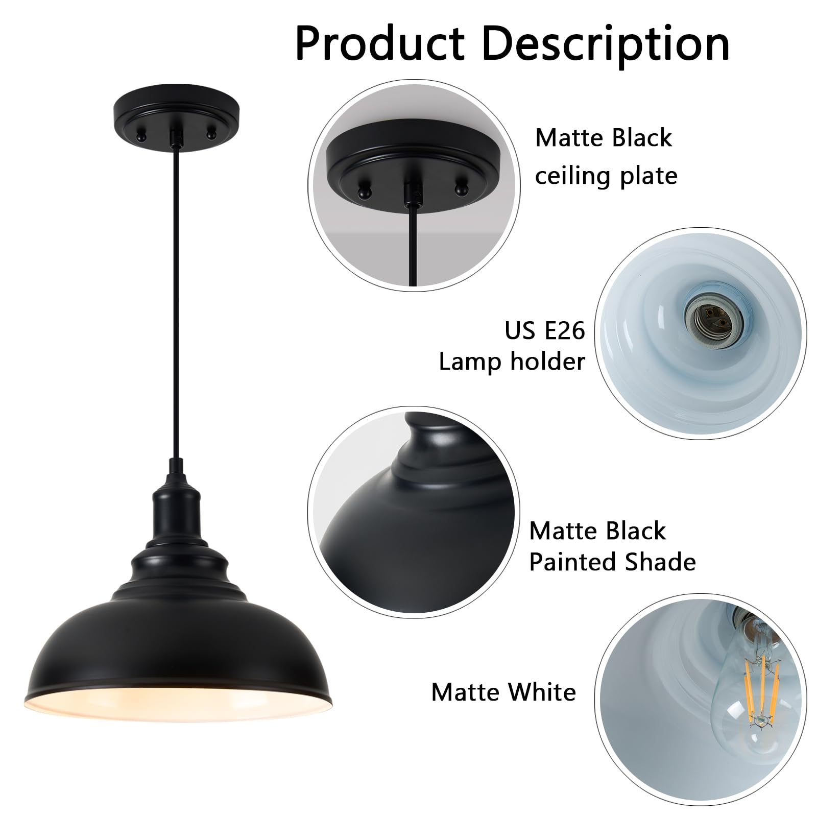 Alaislyc 2 Pack Black Farmhouse Pendant Lights - Adjustable Industrial Hanging Lamps For Kitchen Island