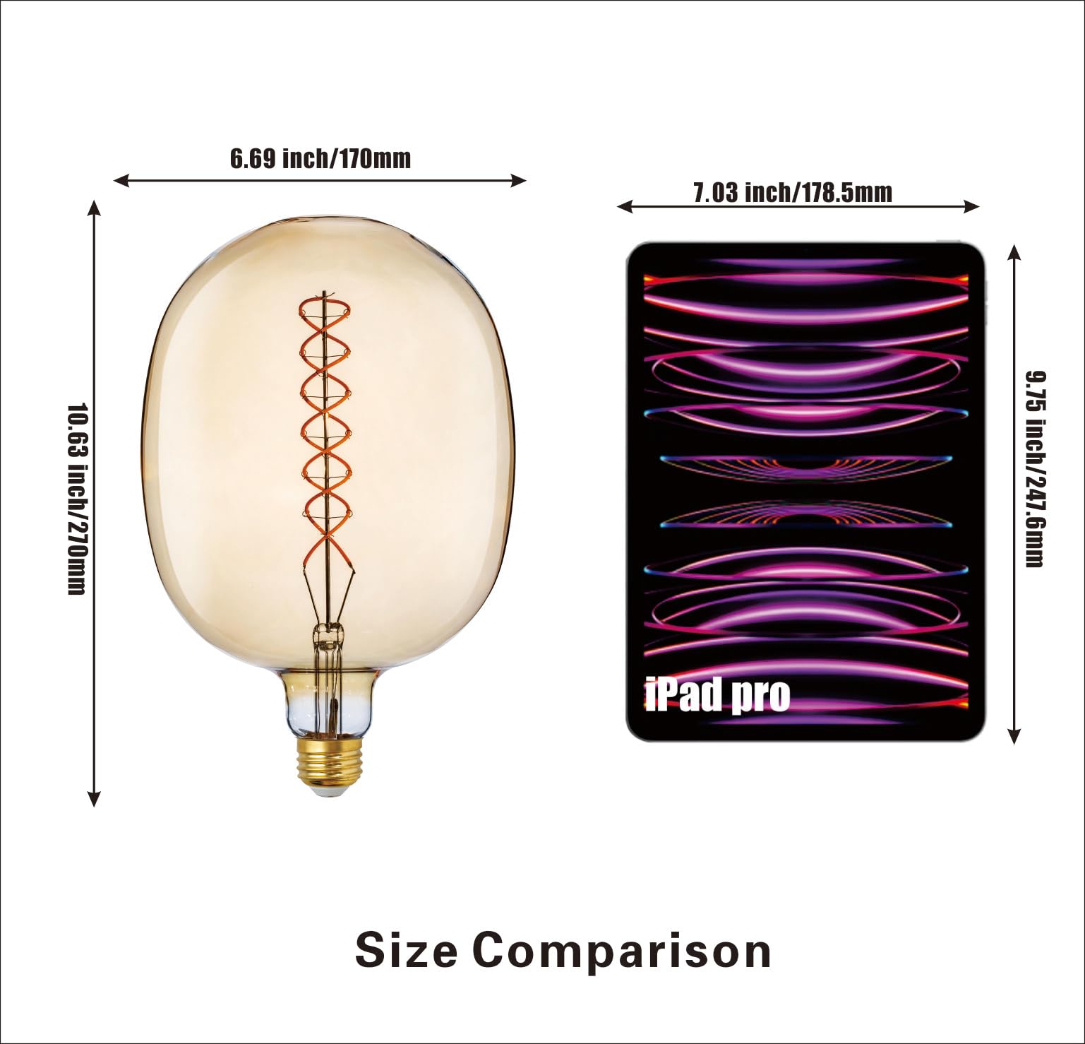 SD LUX Oversized Vintage Giant LED Light Bulb, Dimmable 8W 450LM, Warm White 2200K, Medium E26 Base, Extra Large, Amber