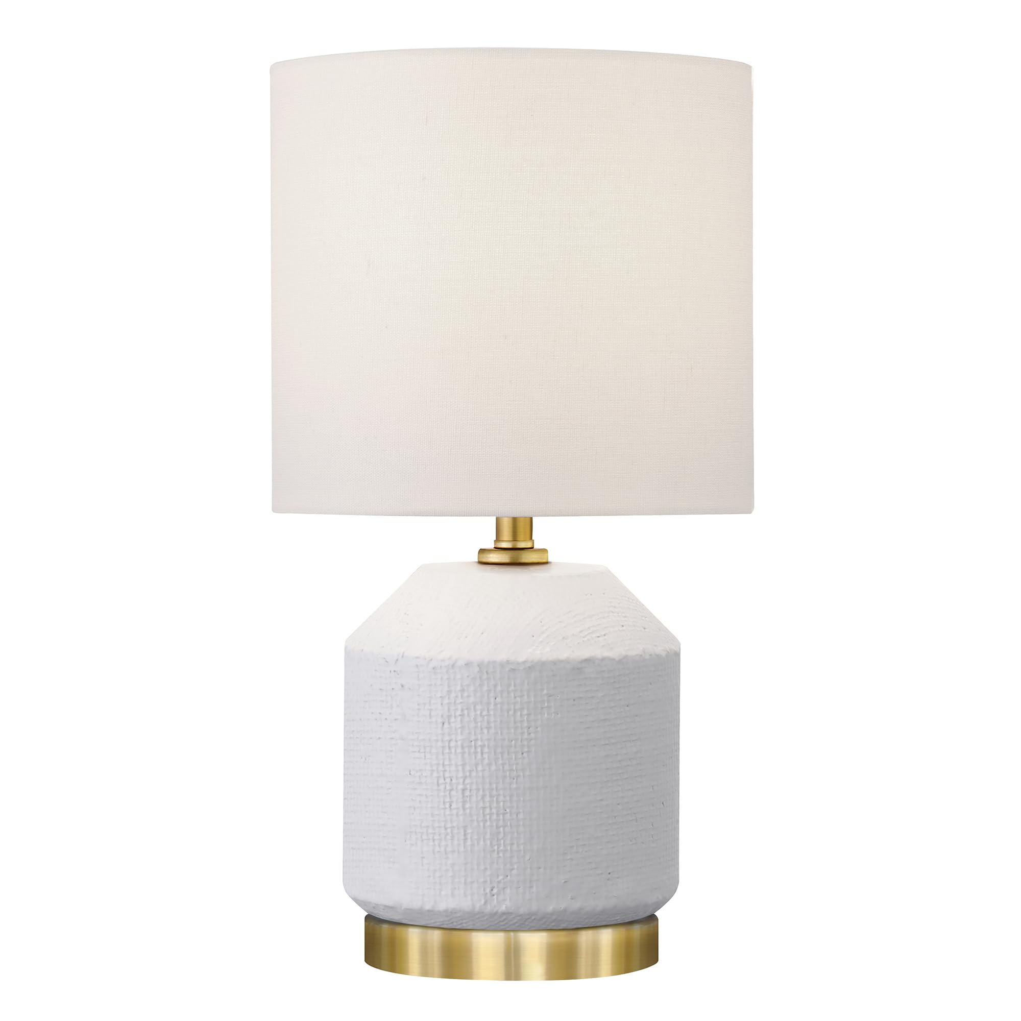 Henn&Hart 15 Modern 1-Light Table Lamp with White Fabric Drum Shade for Living Room, Bedroom, or Office, Flat White/Antiqued Gol