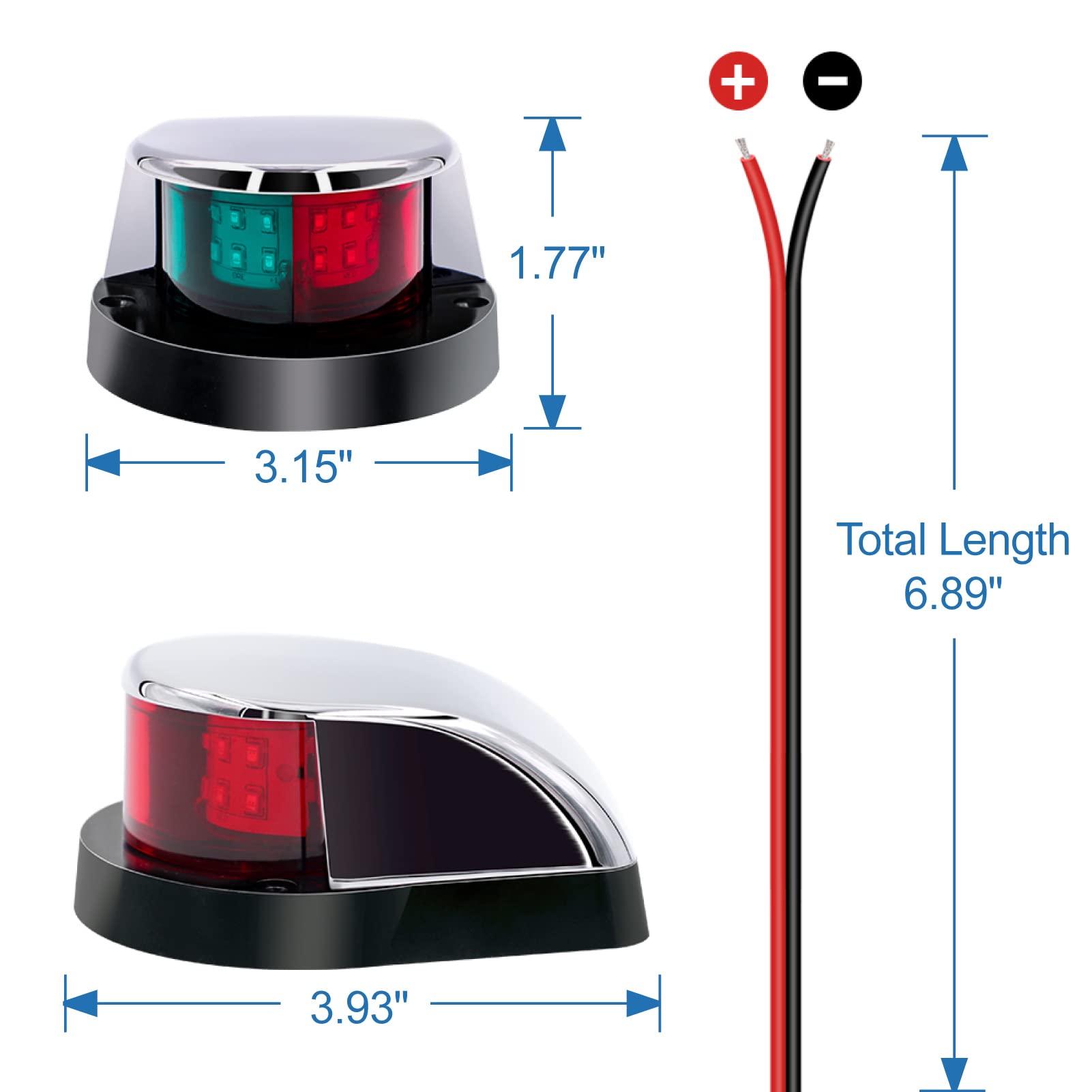Obcursco Boat Bow Navigation Lights - LED Marine Lights for Pontoon & Skiff - Silver
