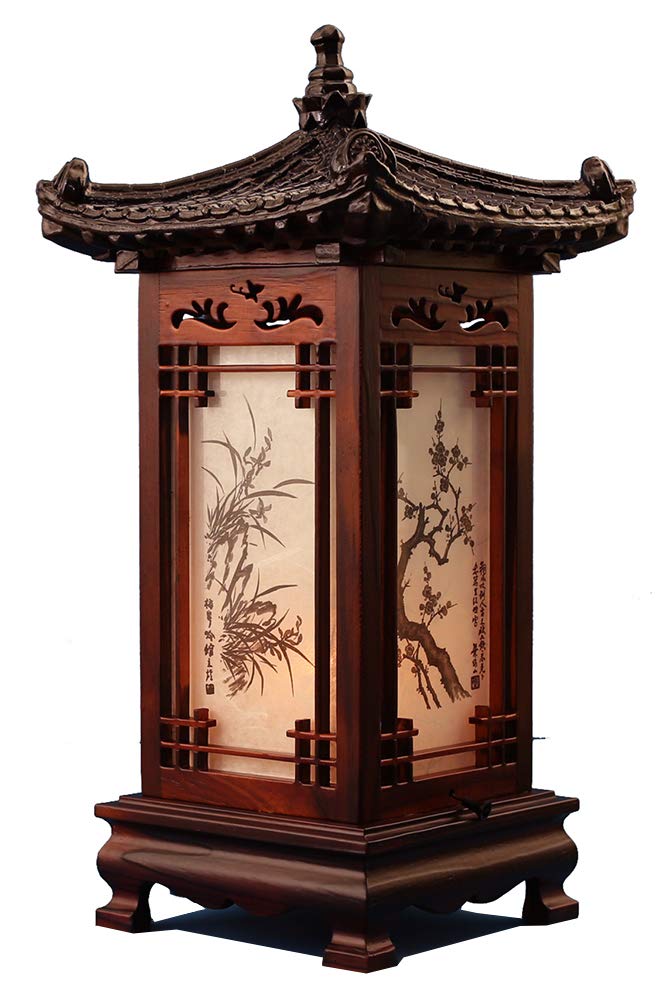 Traditional Korean Wood Lamp | Handmade Asian Oriental Table Lantern | Bedside Bedroom Accent Light | Unique Gift Idea | Pagoda