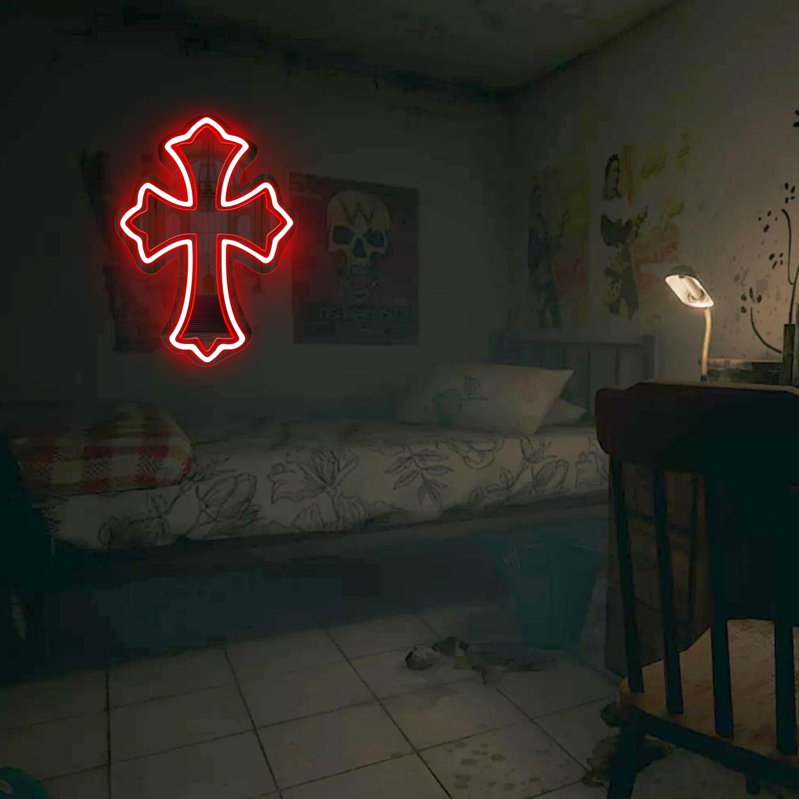 Cross Gothic Y2K Cross Mirror Neon Sign  Birthday Gift  Gothic Wall Decor  Corss Bedroom Mirror Sign  Gift For Friends  Retro Wall Decoration  16.5X12