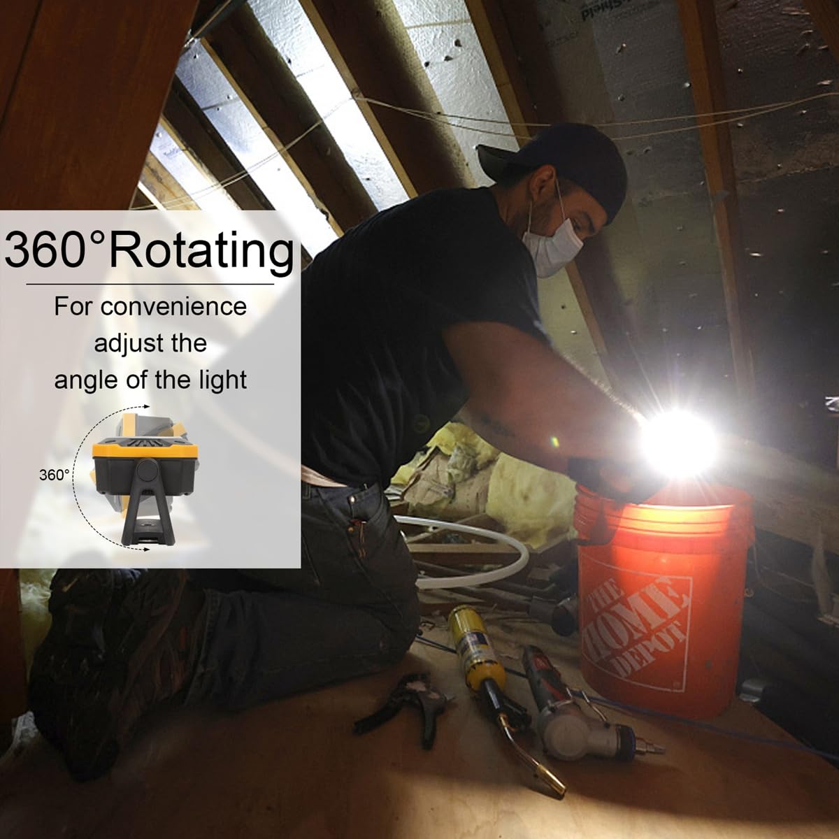 Sunzone Rechargeable Led Work Light,Portable Flood Light With Magnetic Base,Super Bright Waterproof For Camping,Hiking,Car Inspe