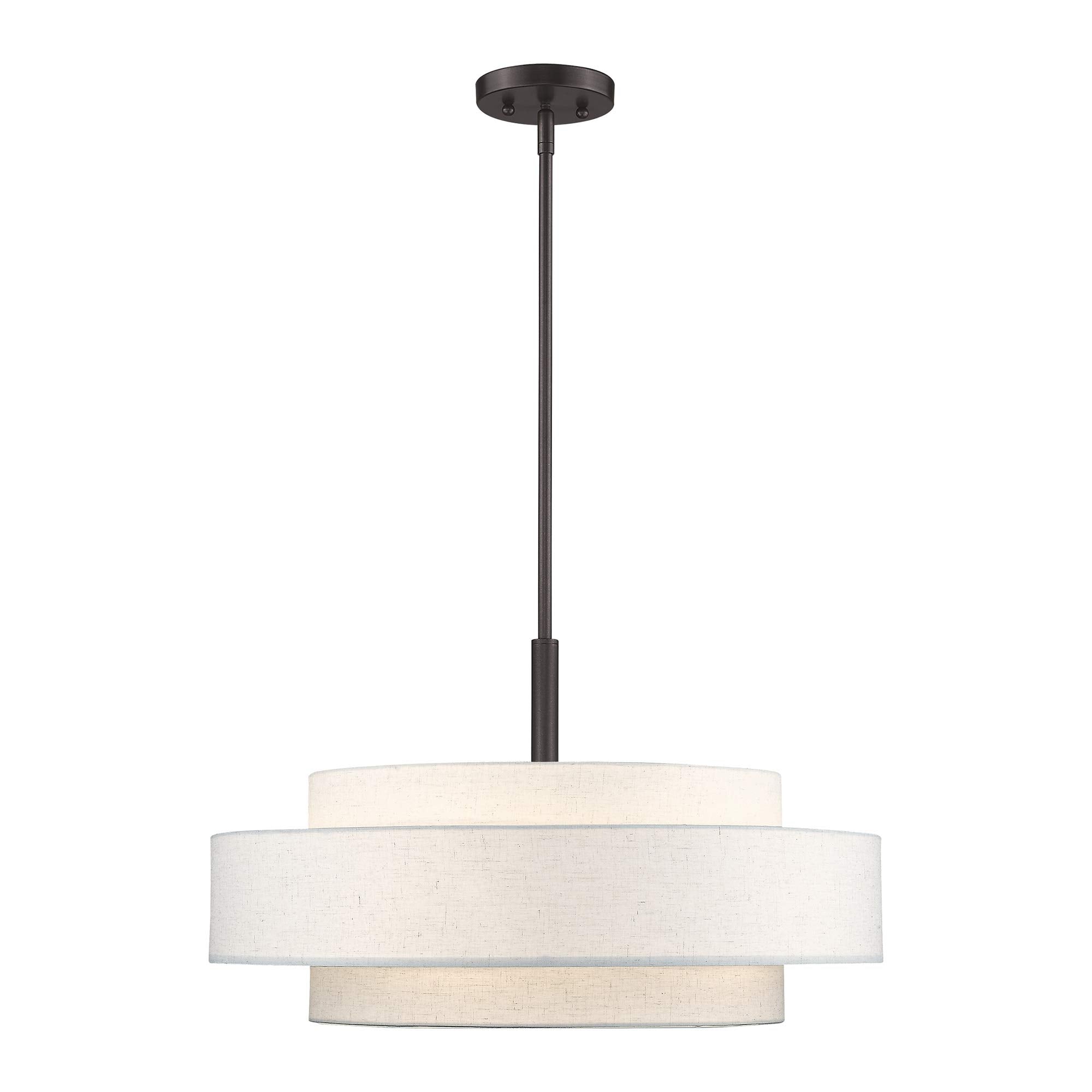 Livex Lighting Fabric Shade 52138-91 Meridian 5 Light Brushed Nickel Pendant