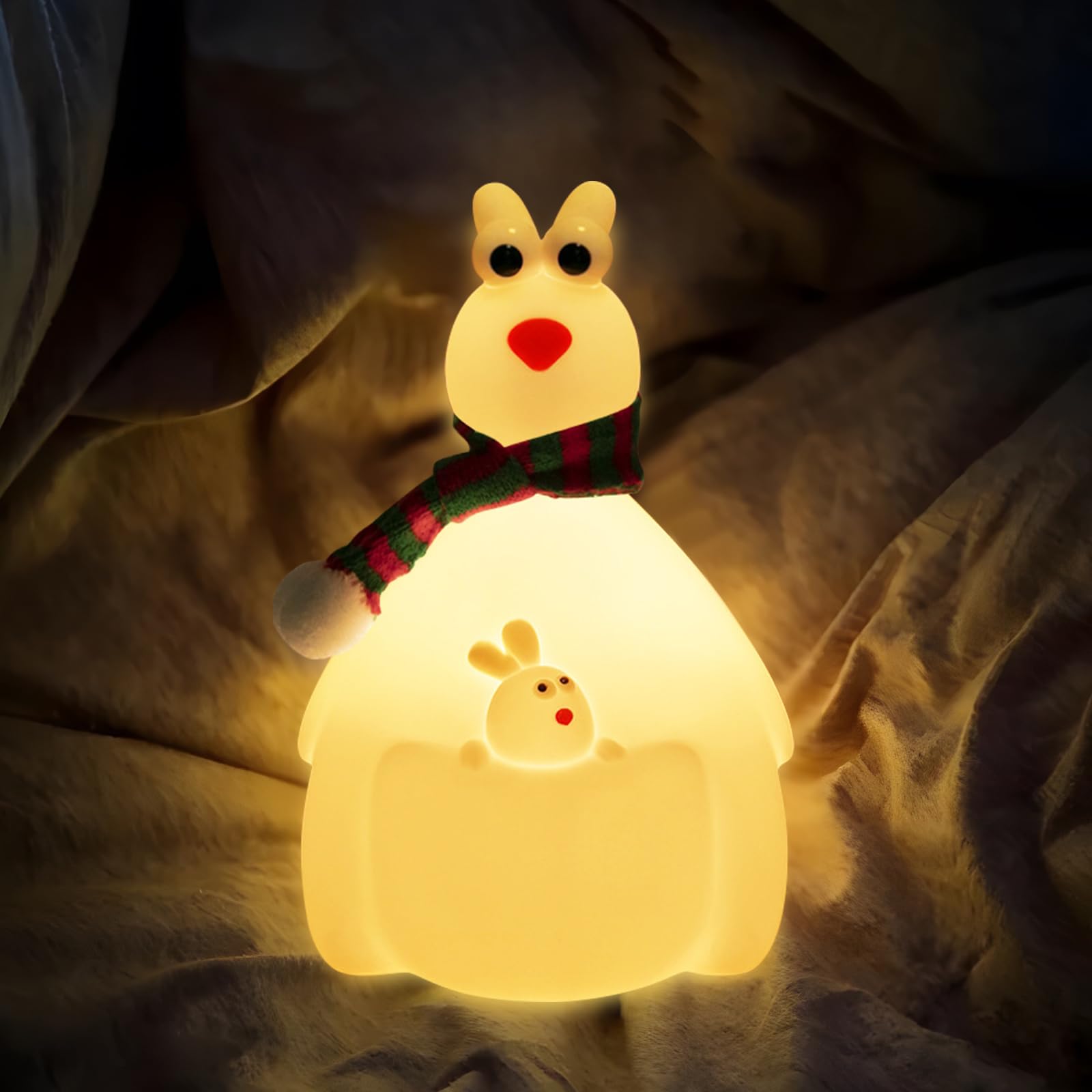 Hpydiy Cute Kangaroo Night Light Christmas Decorations For Kids Room Silicone Night Light ChildrenS Night Lamp Touch Adjustable Rechargeable Classroom Decor And Ideal For Gifts