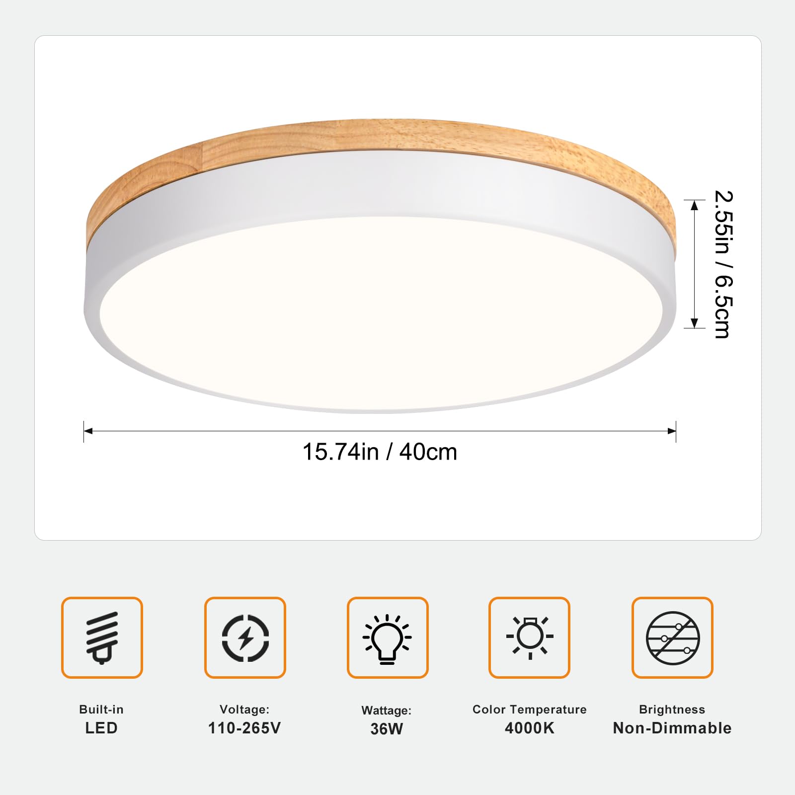 Zuyurt Wood Led Ceiling Light, Modern White Flush Mount Ceiling Light, Minimalist Close To Ceiling Light Fixture For Bedroom, Li