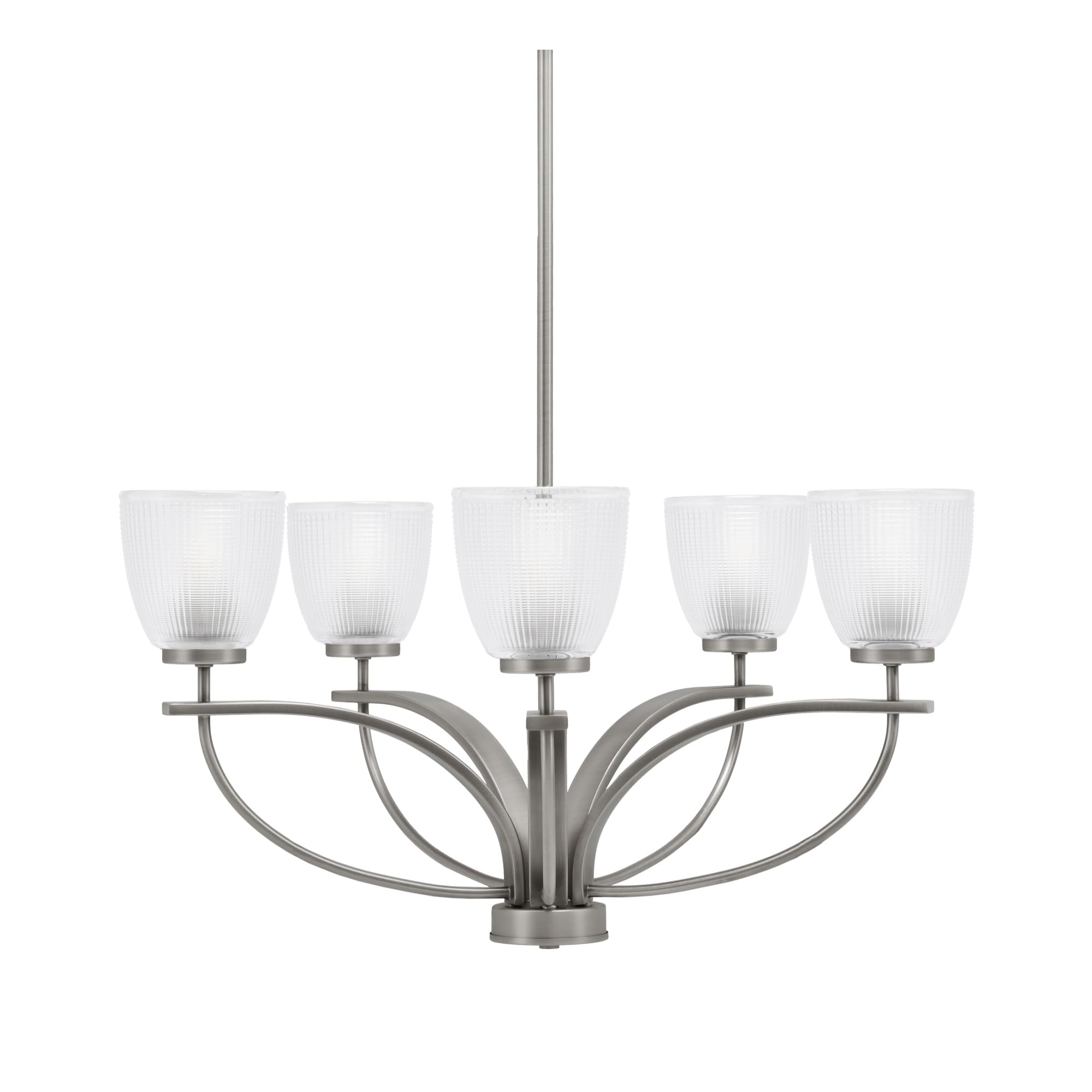 Toltec Lighting Cavella 5 Light, Uplight Chandelier, Graphite Finish, 5&quot; Clear Ribbed Glass