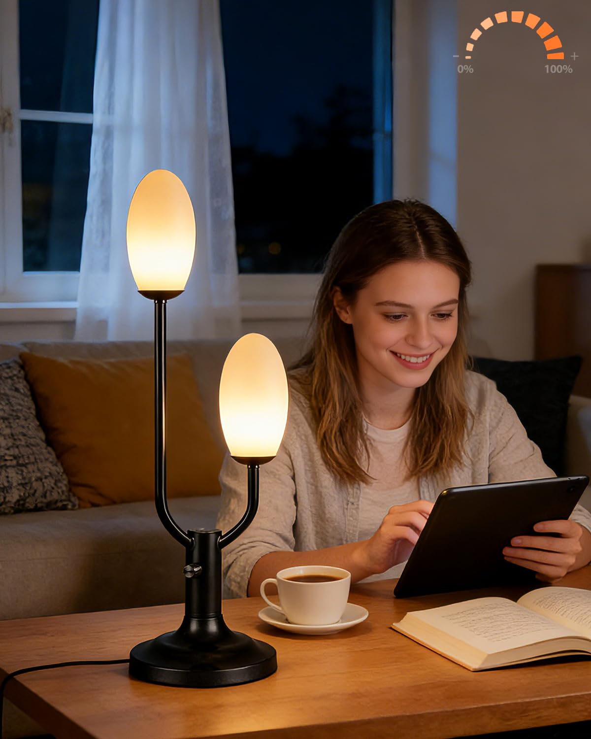 Lightdot Mid Century Modern Table Lamp Vintage Black Dimmable Plug in Small Bedside Lamps with Oval Shade Cute Desk Lamp Nightstand Reading Light for Bedroom Office Living Room