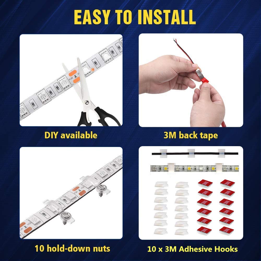 Lrimauix RV Awning Lights, 12V Waterproof LED Strip, 16.4ft x 0.39in, White, Model MNTK-45432