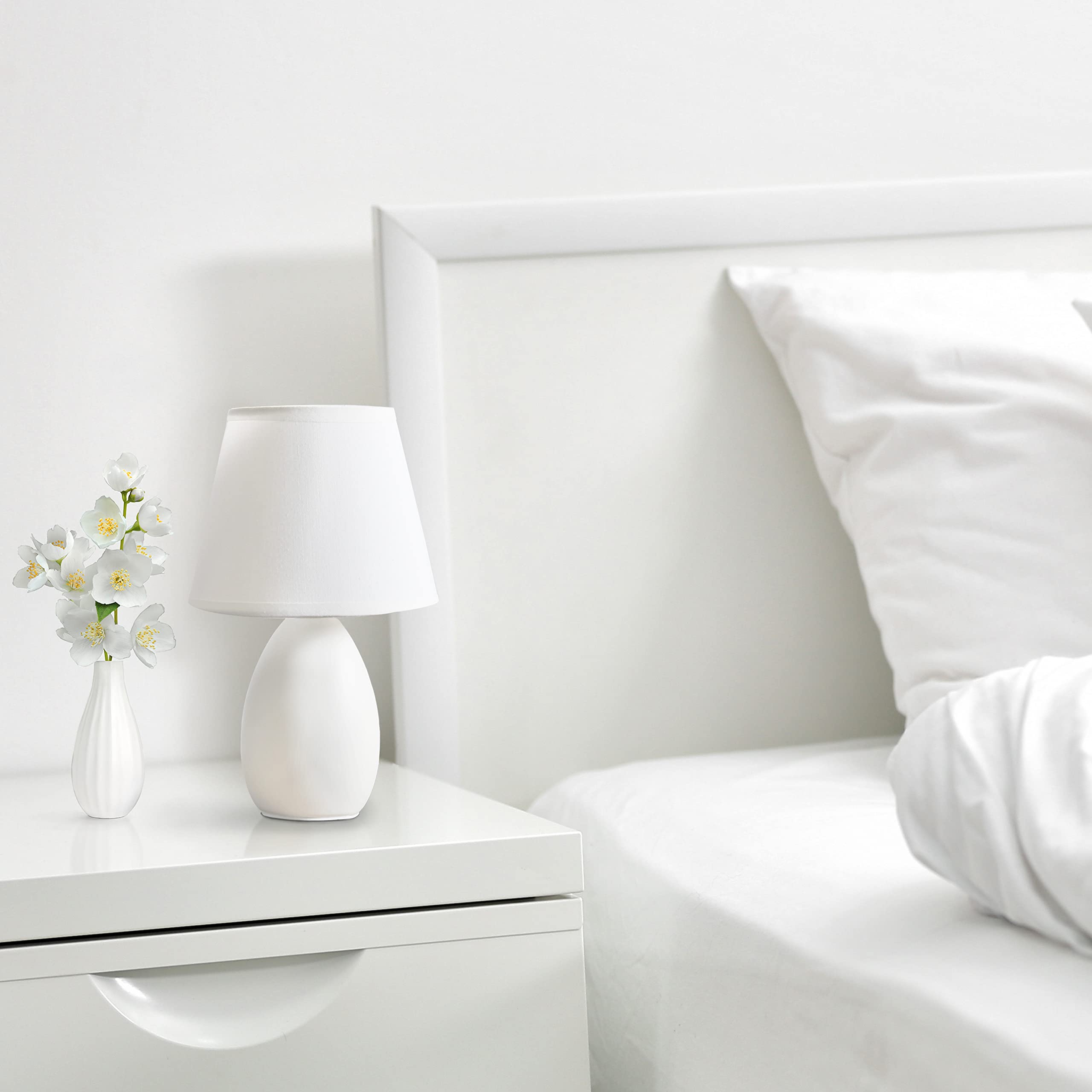 Simple Designs Lt2009-Off Mini Egg Oval Ceramic Table Desk Lamp, Off White , 5.51 X 5.51 X 9.45