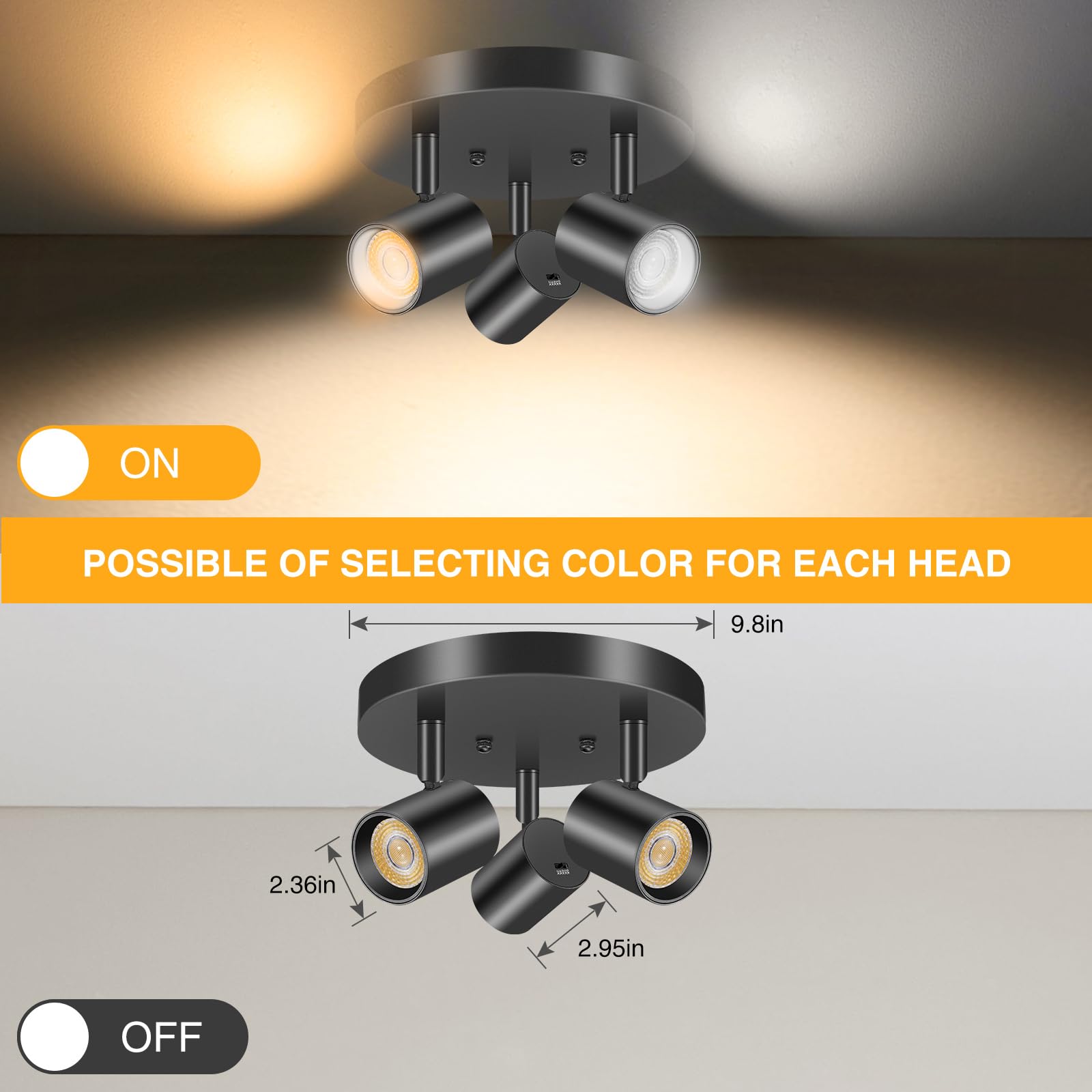 VANoopee 5 Color LED Ceiling Spot Light, Adjustable Directional, Dimmable 30W, Matte Black