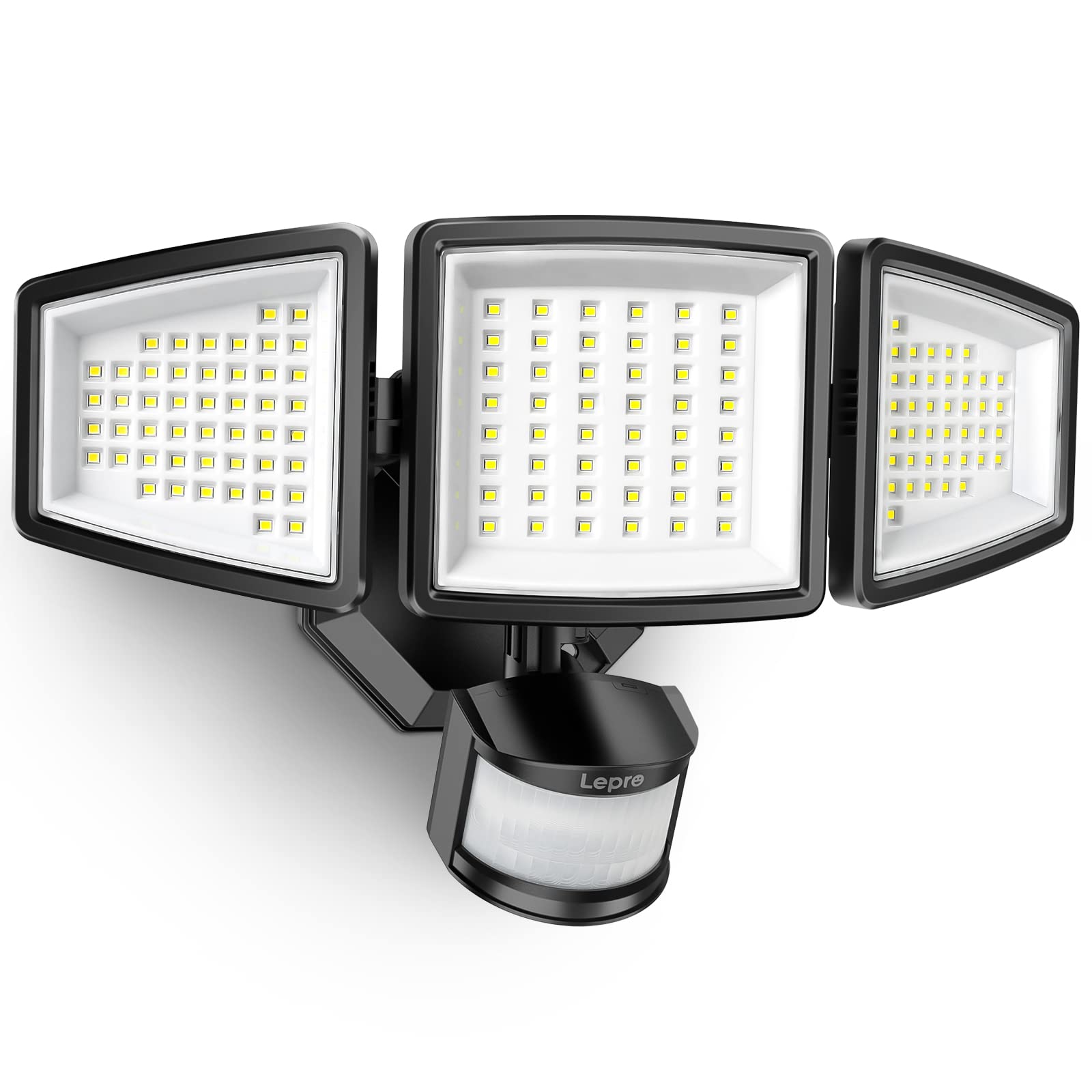 Lepro LED Security Lights, Outdoor Motion Sensor Flood Light, 27W 3200LM, IP65 Waterproof, 3 Adjustable Heads, Black
